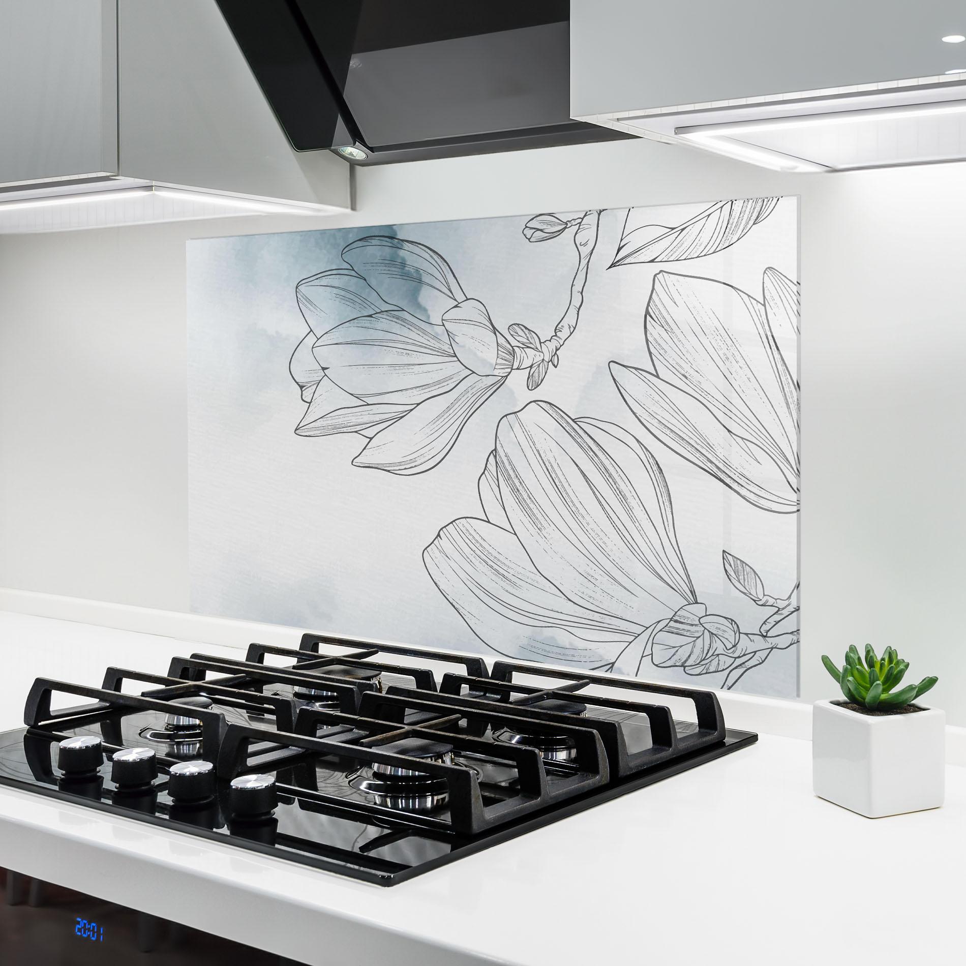 Стъклен панел за кухня Blue Line Flower mockup 6