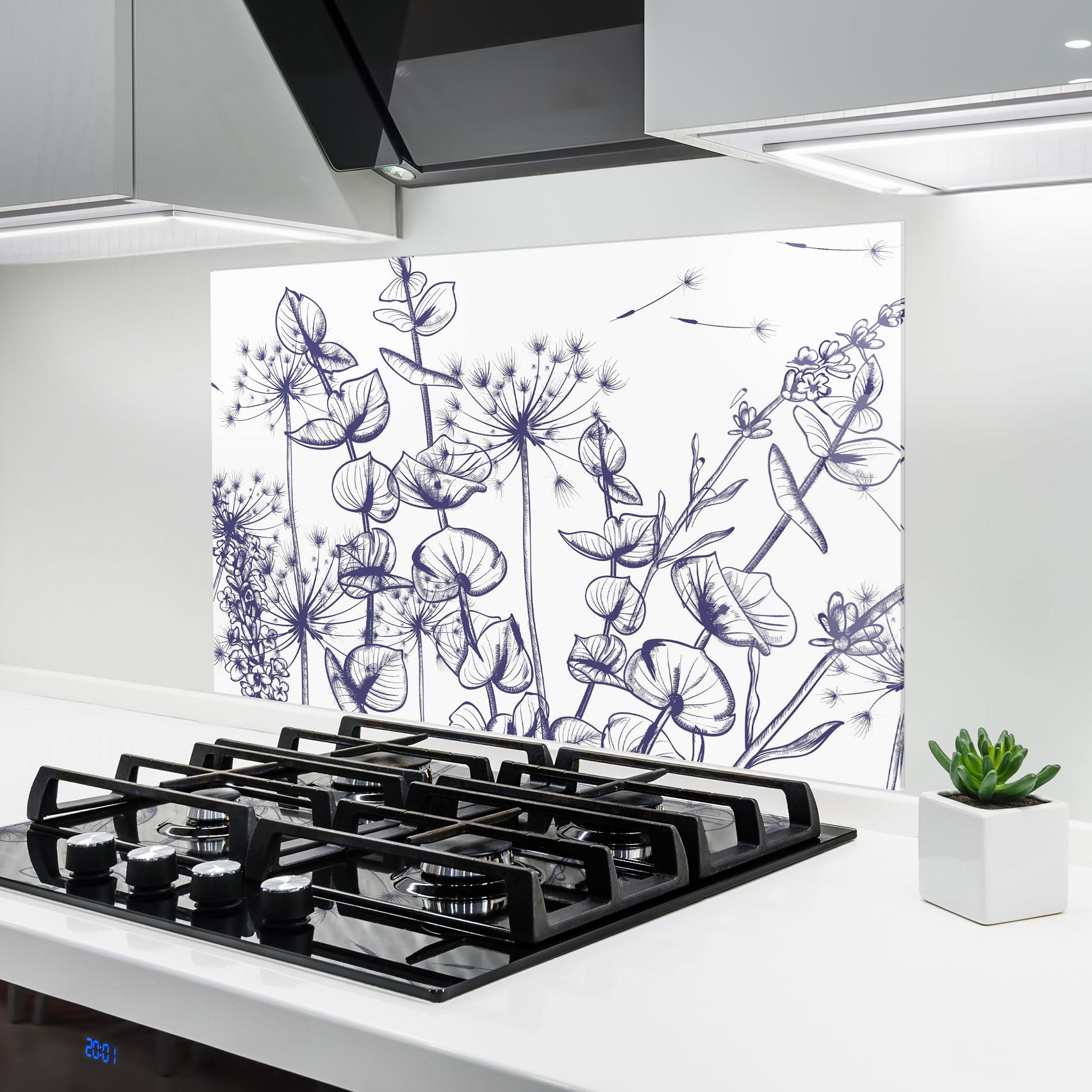 Стъклен панел за кухня Blue Line Plants mockup 6