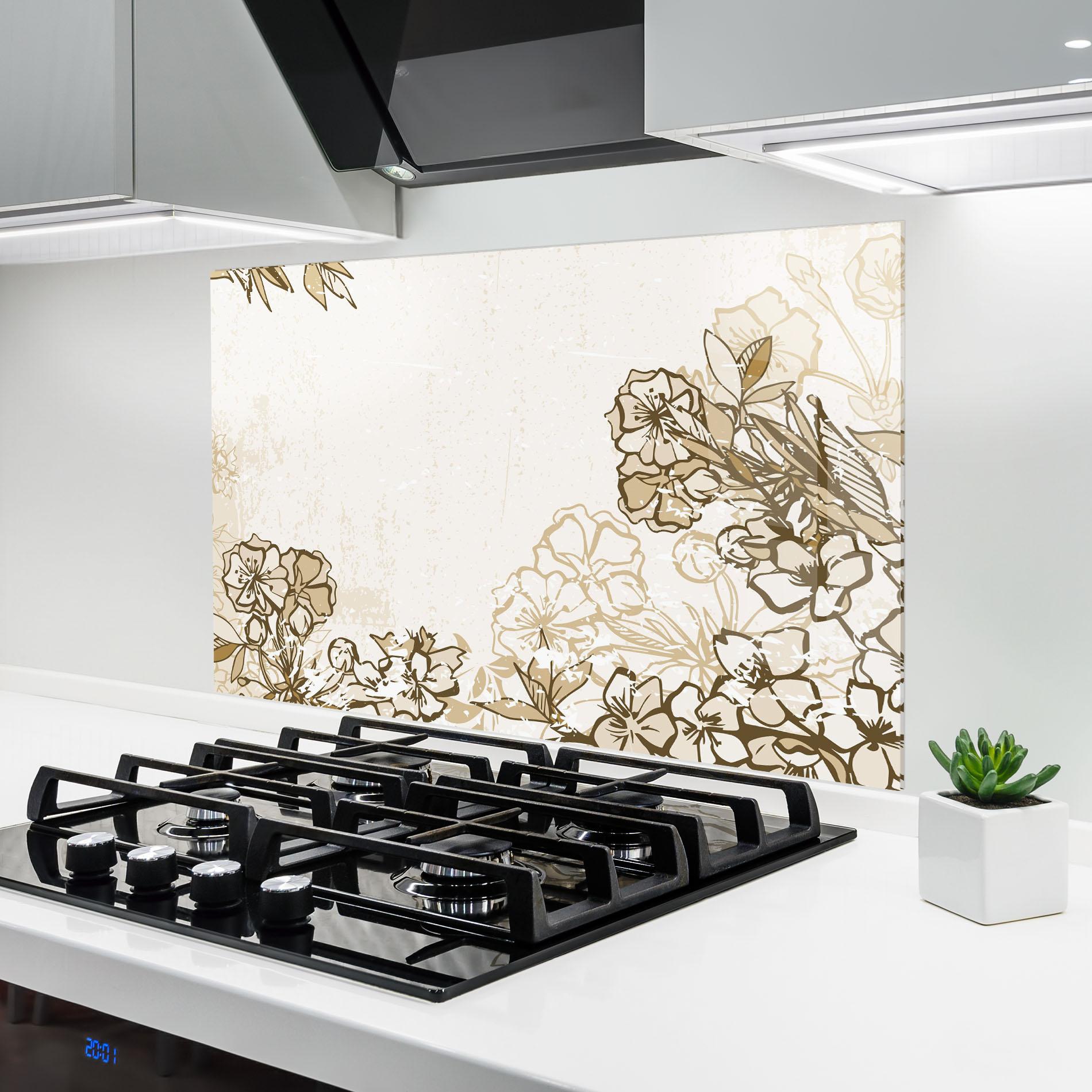 Стъклен панел за кухня Cream Brown Flower mockup 6