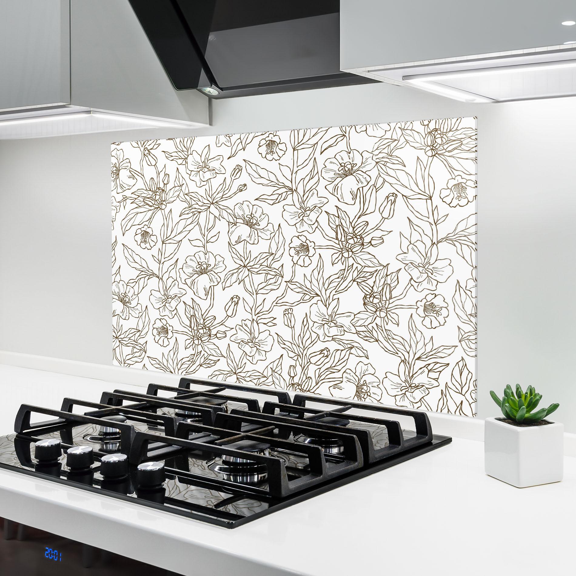 Стъклен панел за кухня Cream Line Flowers mockup 6