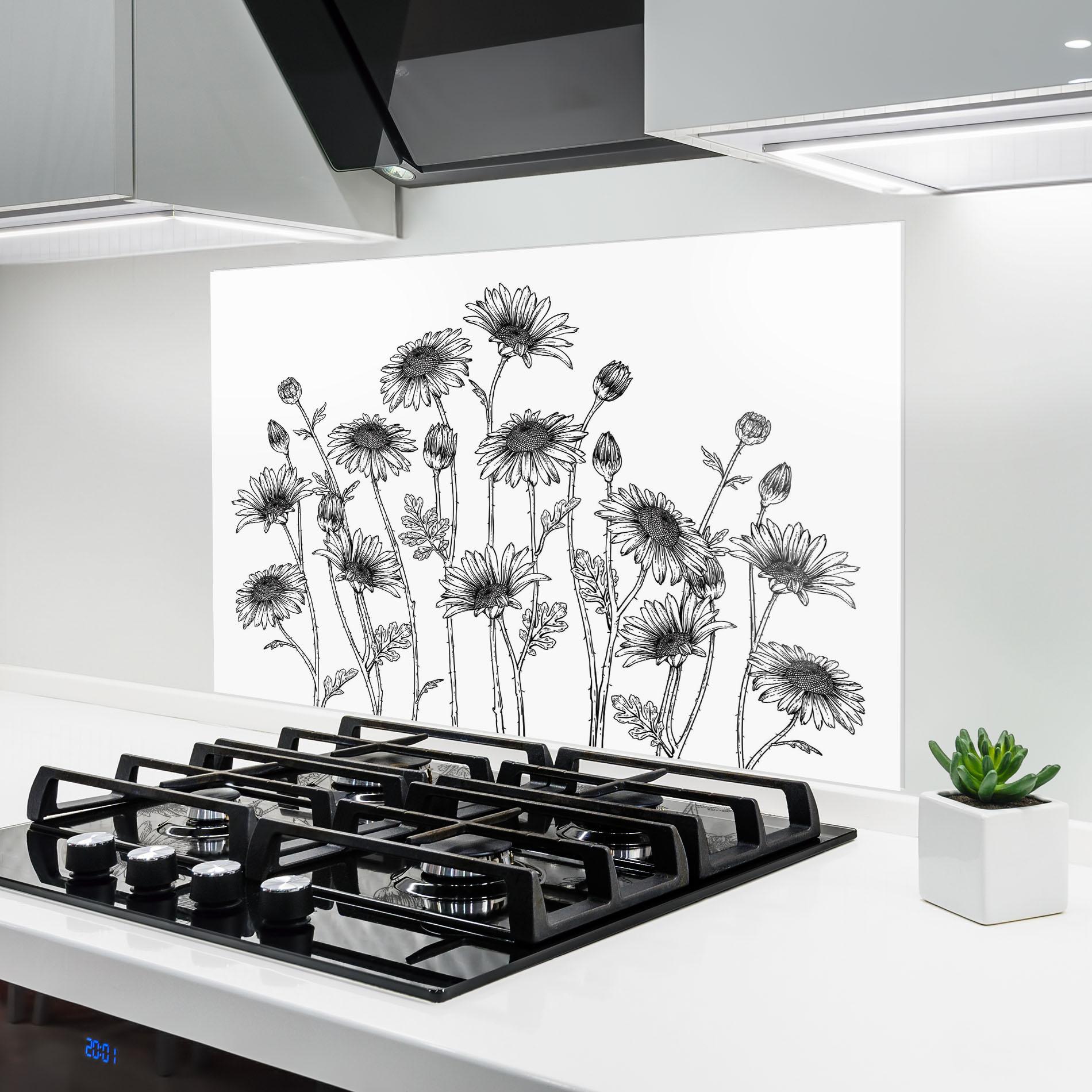 Стъклен панел за кухня Daisy Black Line mockup 6