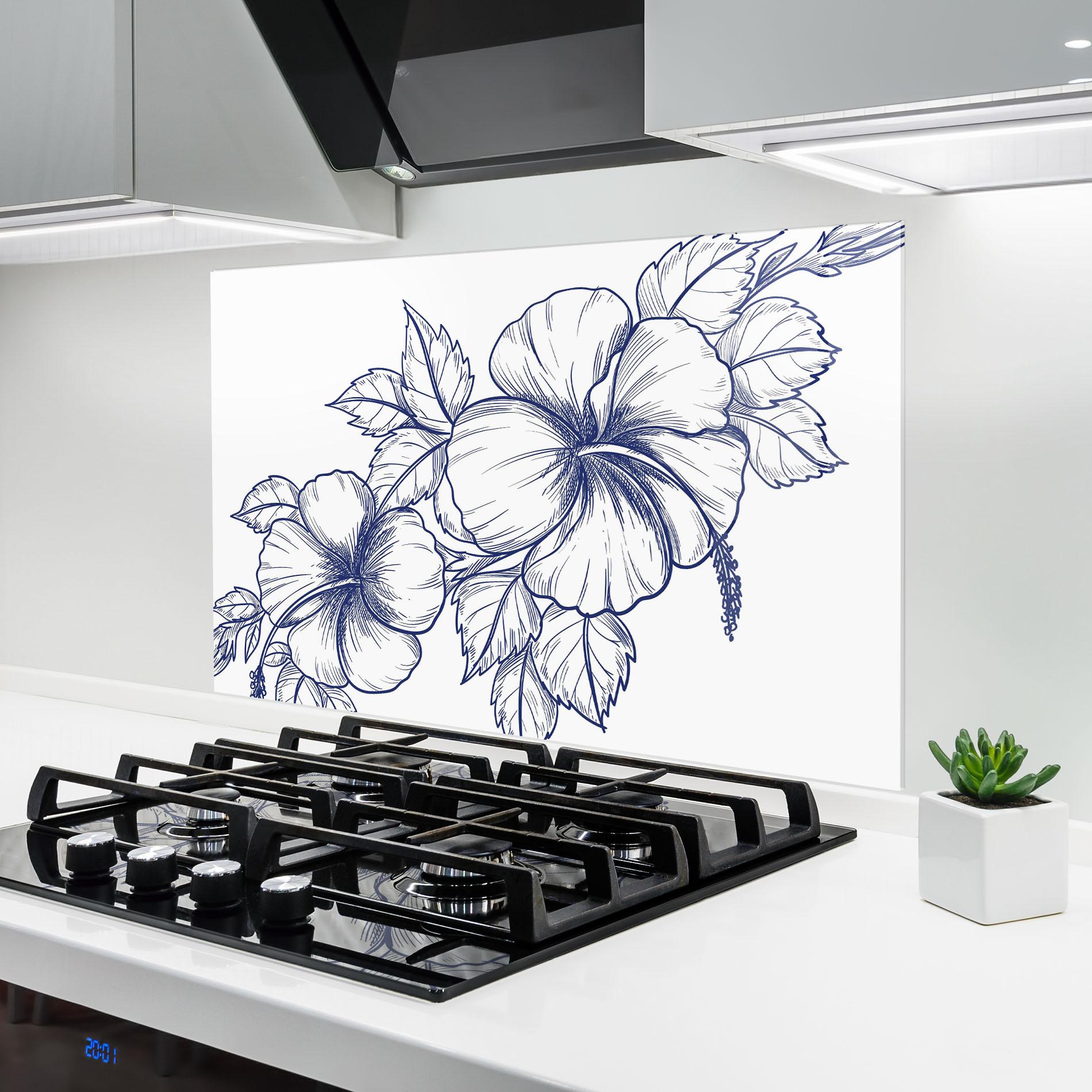 Стъклен панел за кухня Dark Blue Line Flower mockup 6