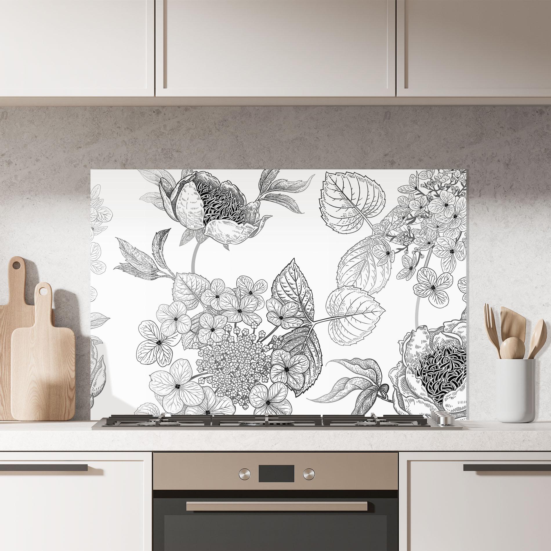 Стъклен панел за кухня Black Line Flower mockup 7