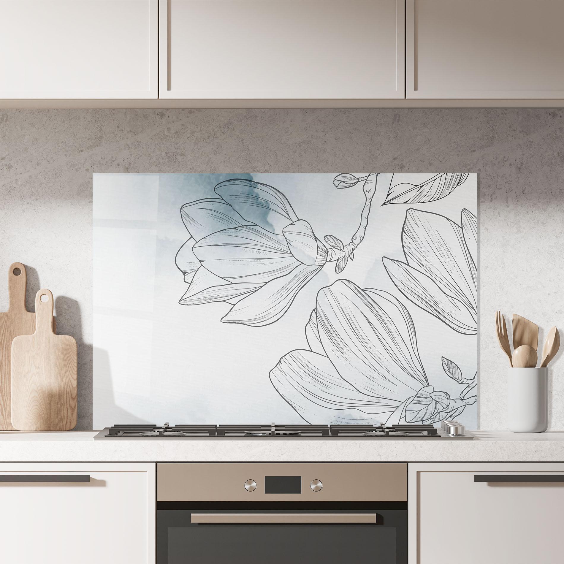 Стъклен панел за кухня Blue Line Flower mockup 7