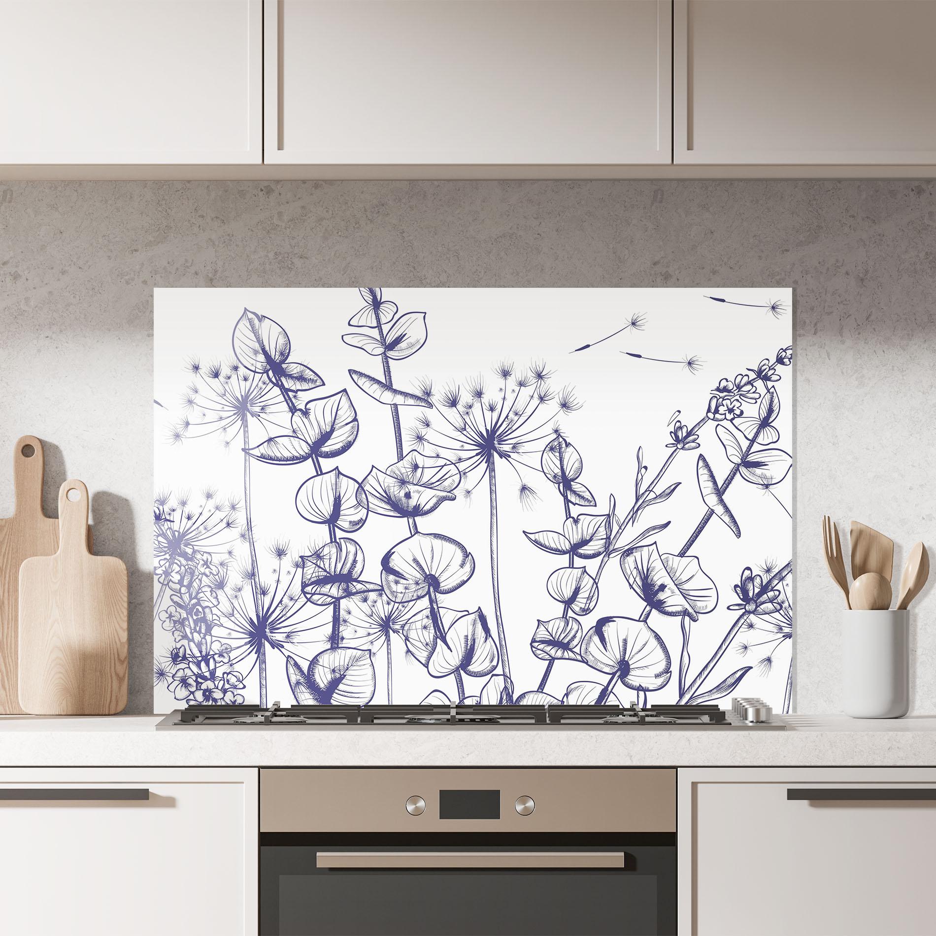 Стъклен панел за кухня Blue Line Plants mockup 7