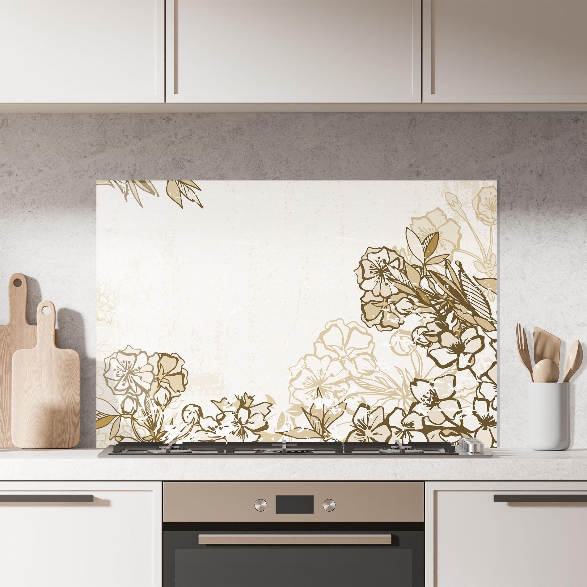 Стъклен панел за кухня Cream Brown Flower mockup 7