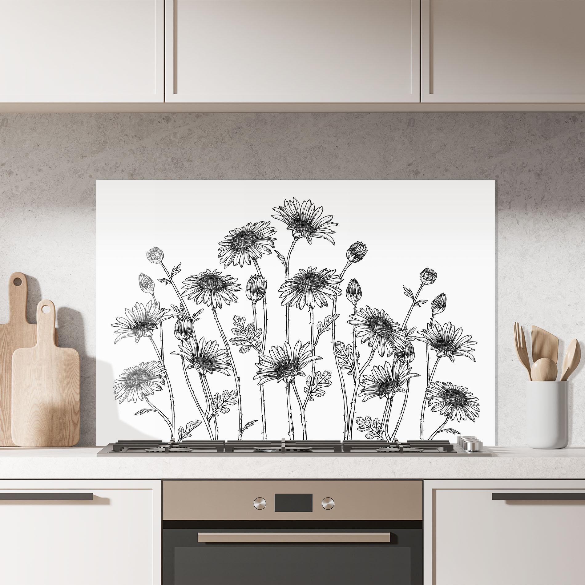 Стъклен панел за кухня Daisy Black Line mockup 7