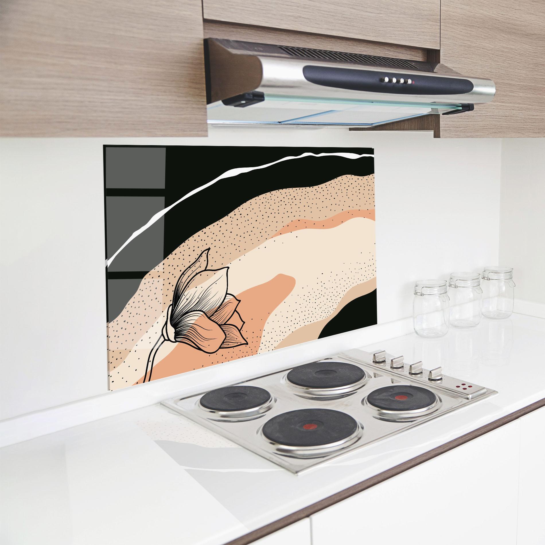 Стъклен панел за кухня Black Line Art Plant mockup 8