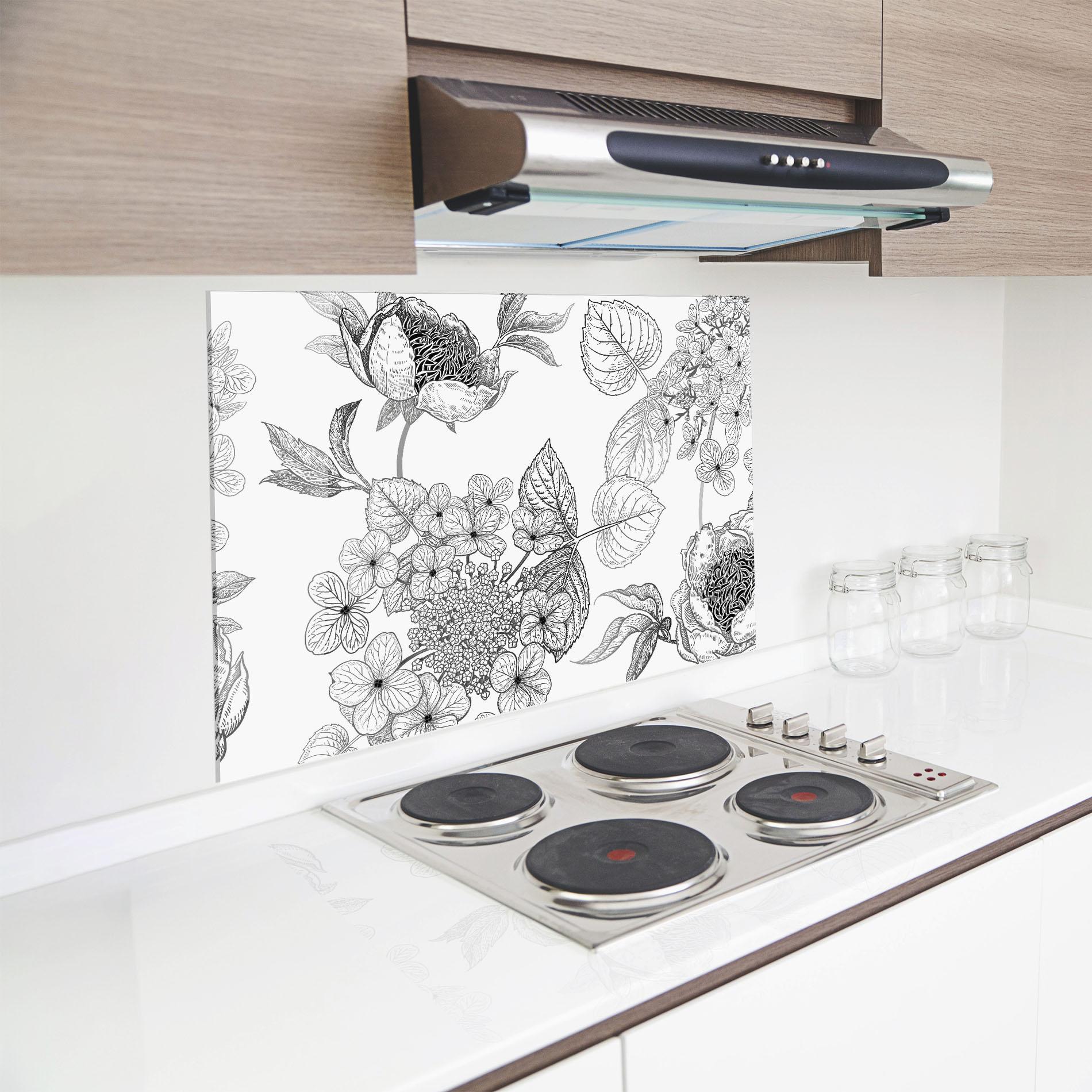 Стъклен панел за кухня Black Line Flower mockup 8