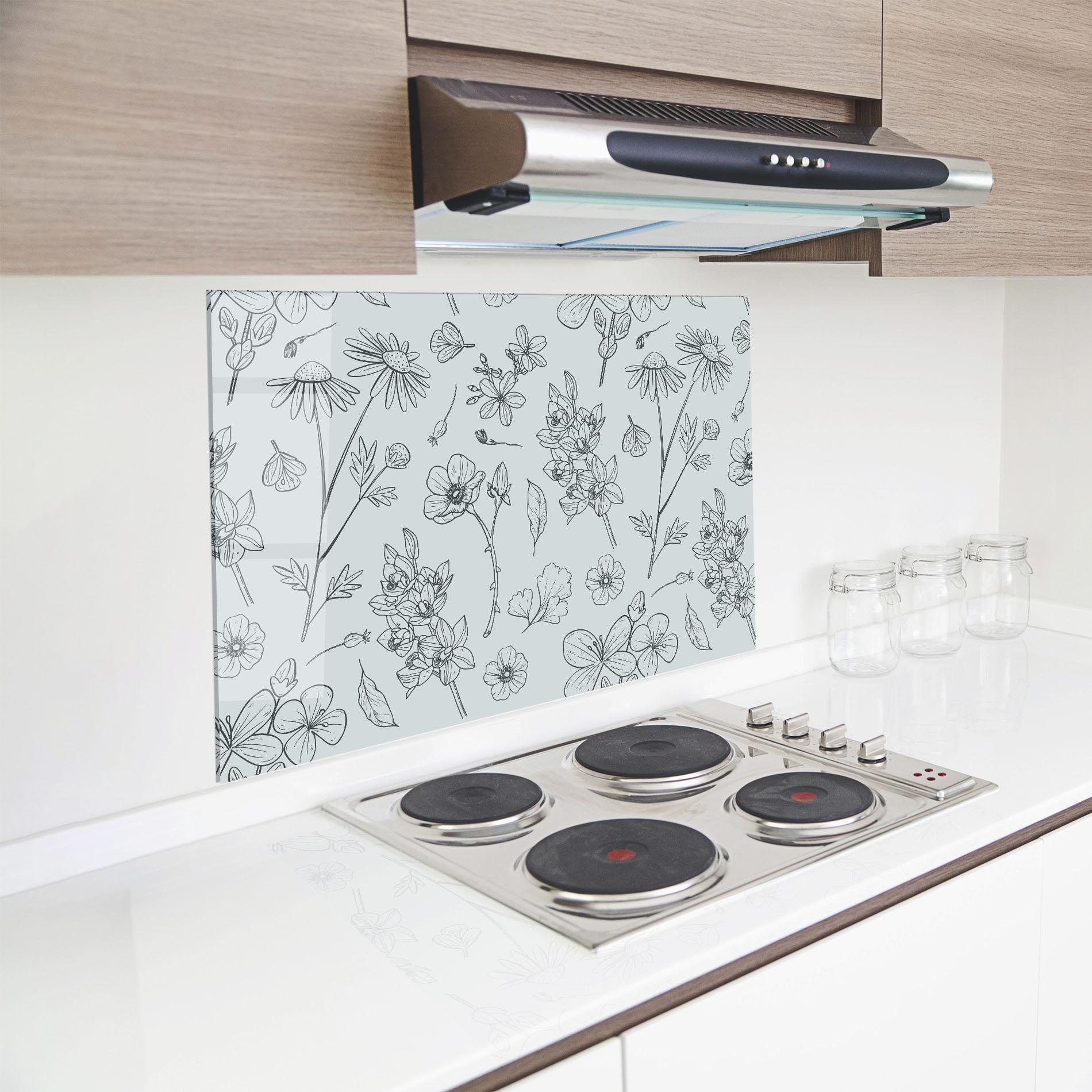 Стъклен панел за кухня Blue Flower Line mockup 8
