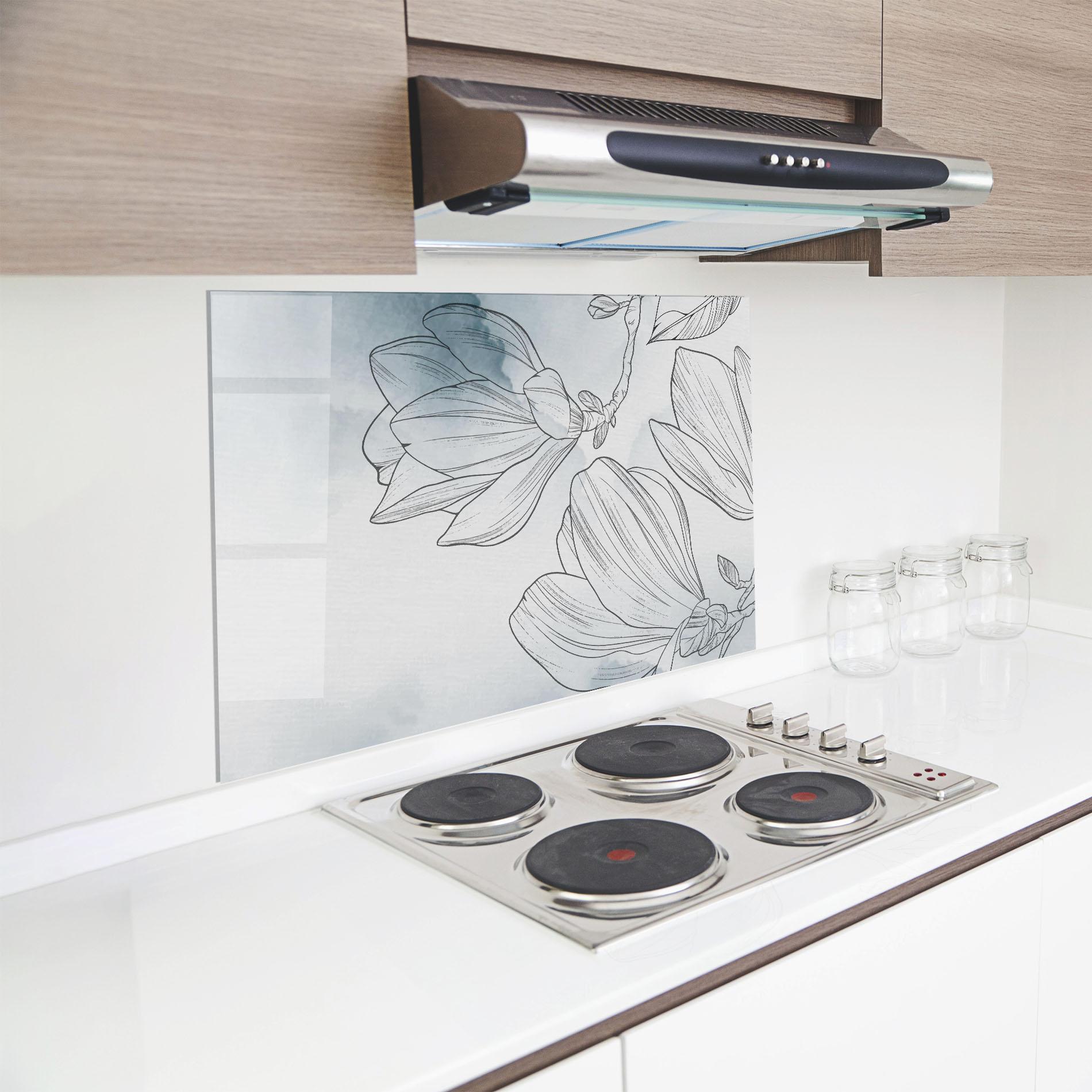 Стъклен панел за кухня Blue Line Flower mockup 8