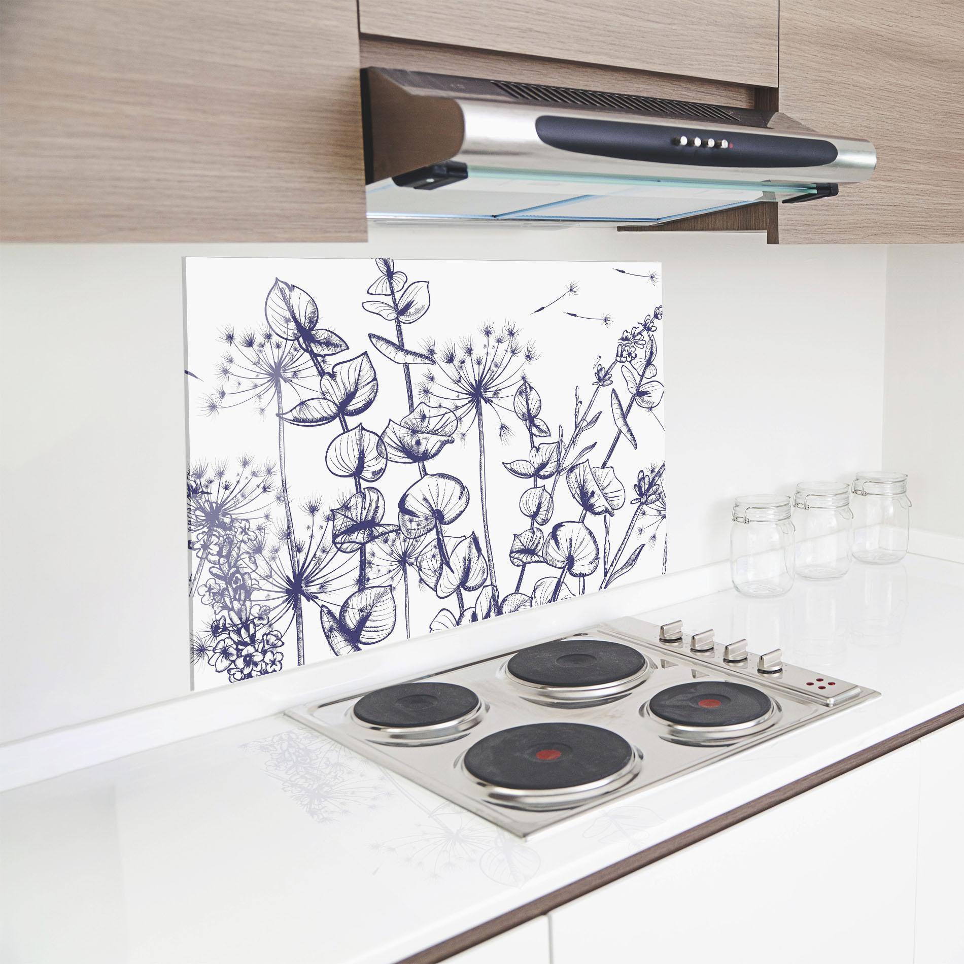 Стъклен панел за кухня Blue Line Plants mockup 8