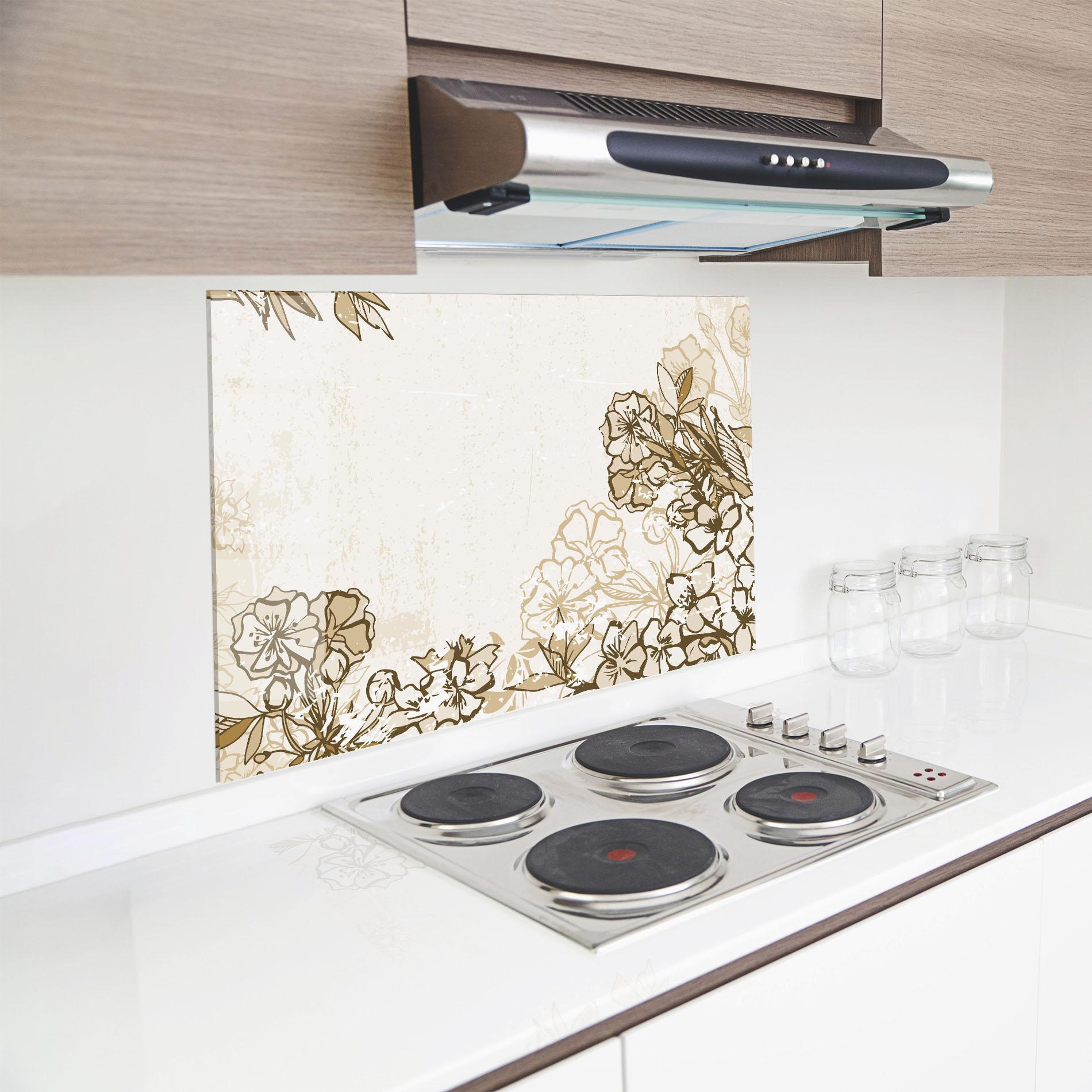 Стъклен панел за кухня Cream Brown Flower mockup 8
