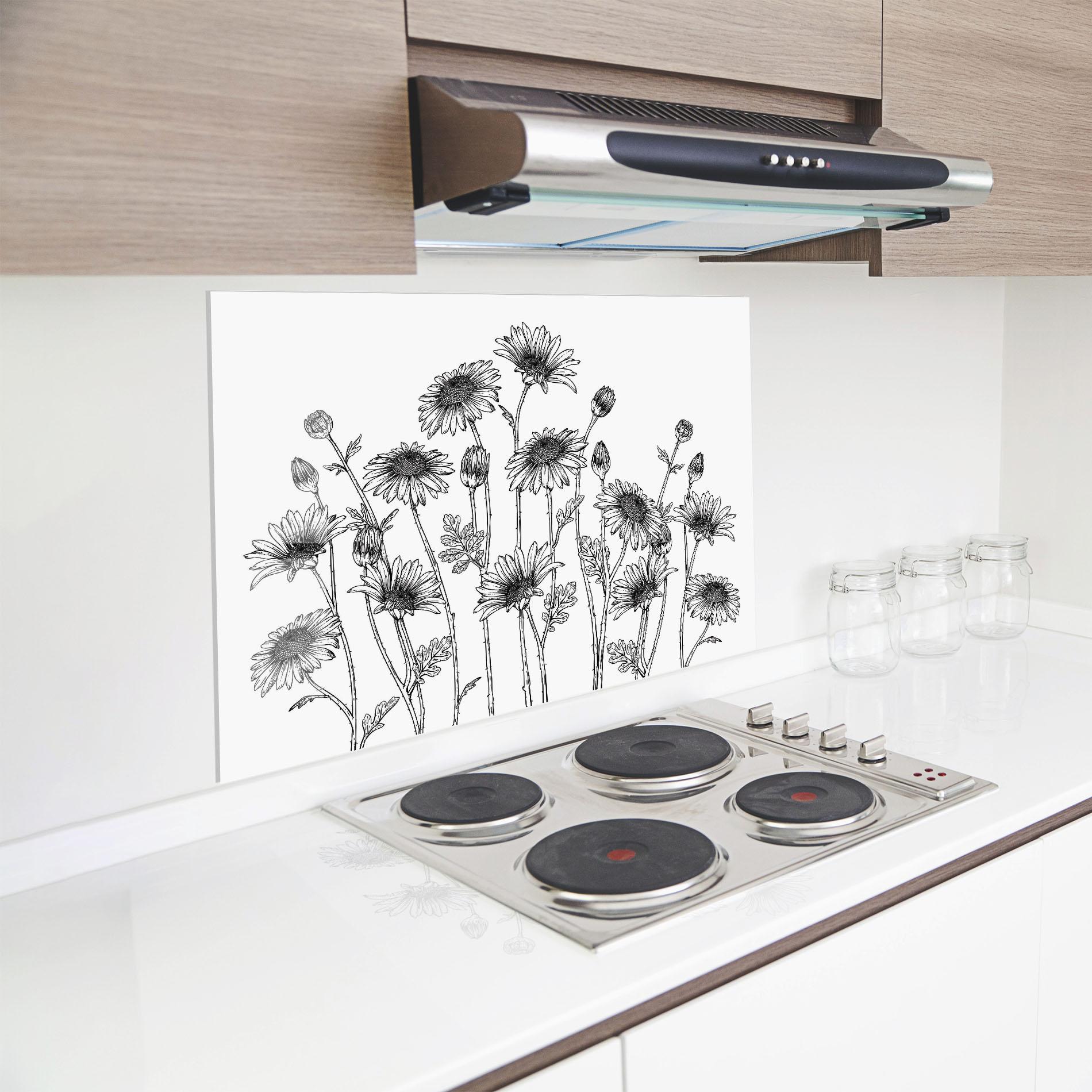 Стъклен панел за кухня Daisy Black Line mockup 8