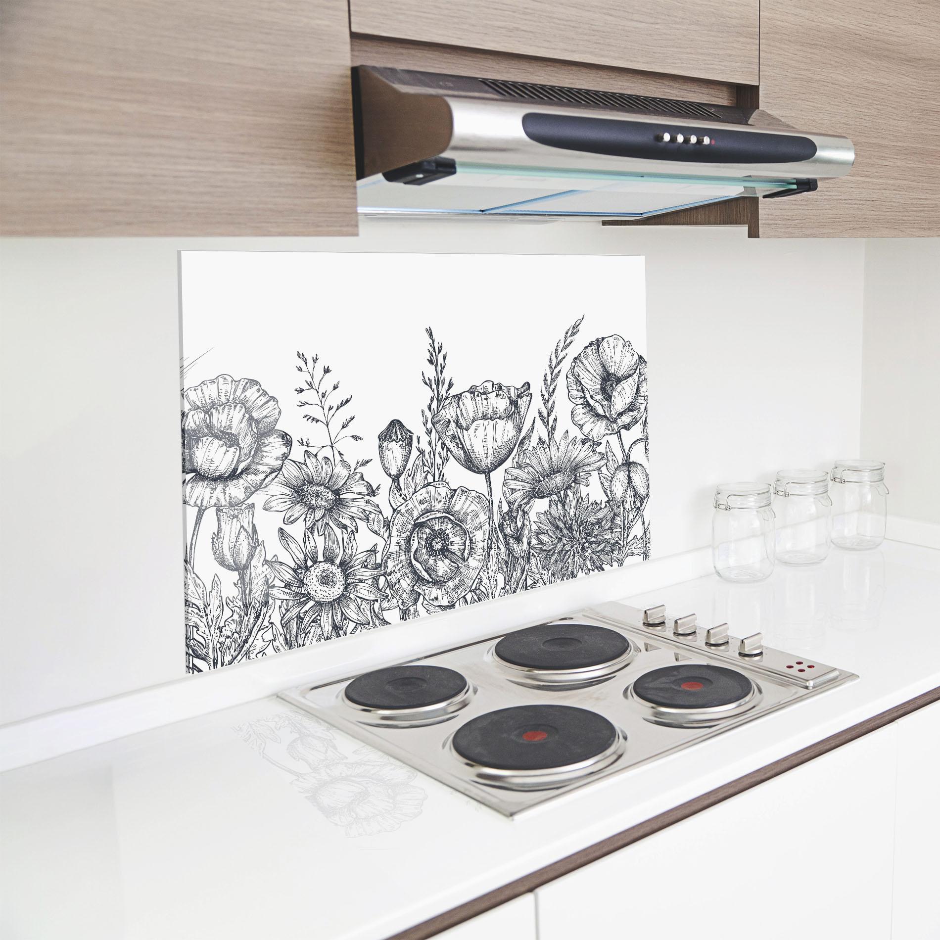 Стъклен панел за кухня Flower Grey Line mockup 8