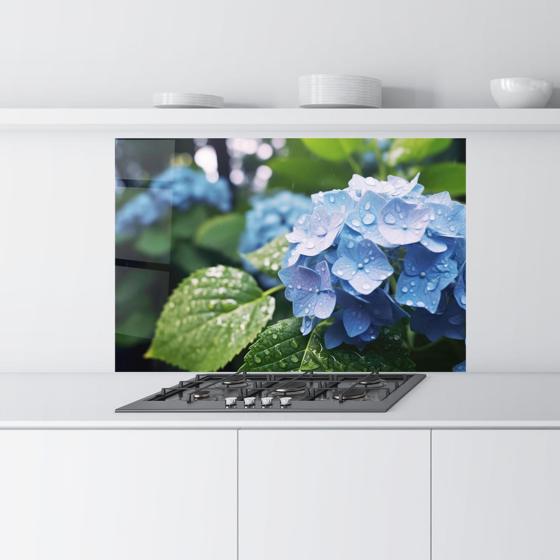 Стъклен панел за кухня Blue Rainy Exotic mockup 9