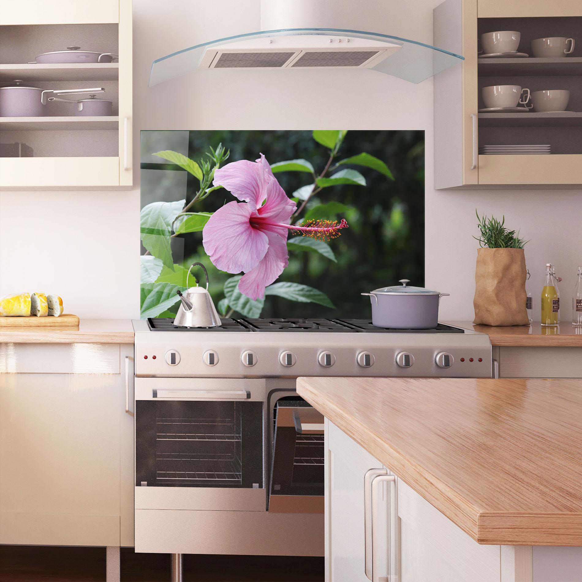 Стъклен панел за кухня Pink Exotic Plant mockup 1