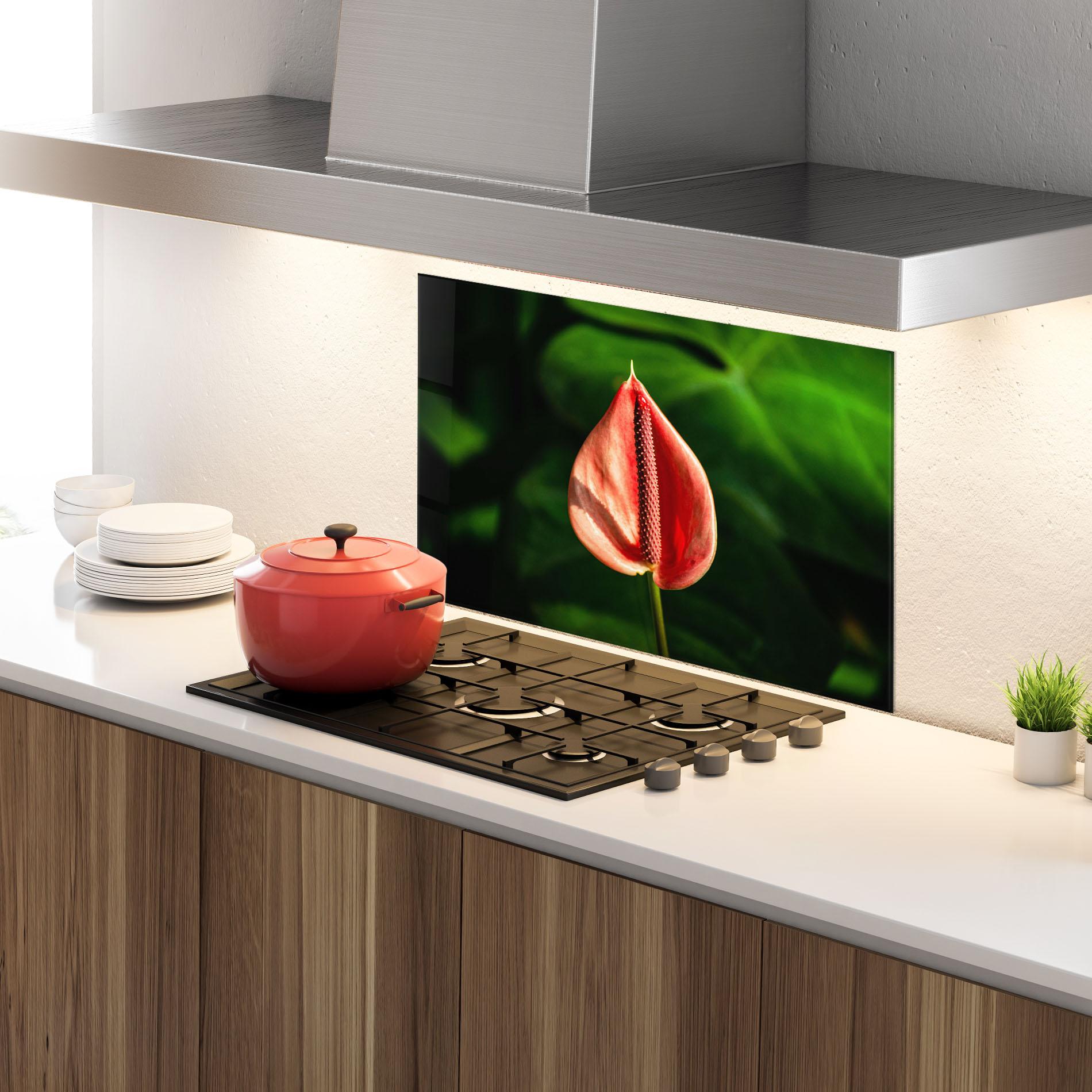 Стъклен панел за кухня Plant Exotic Red mockup 4