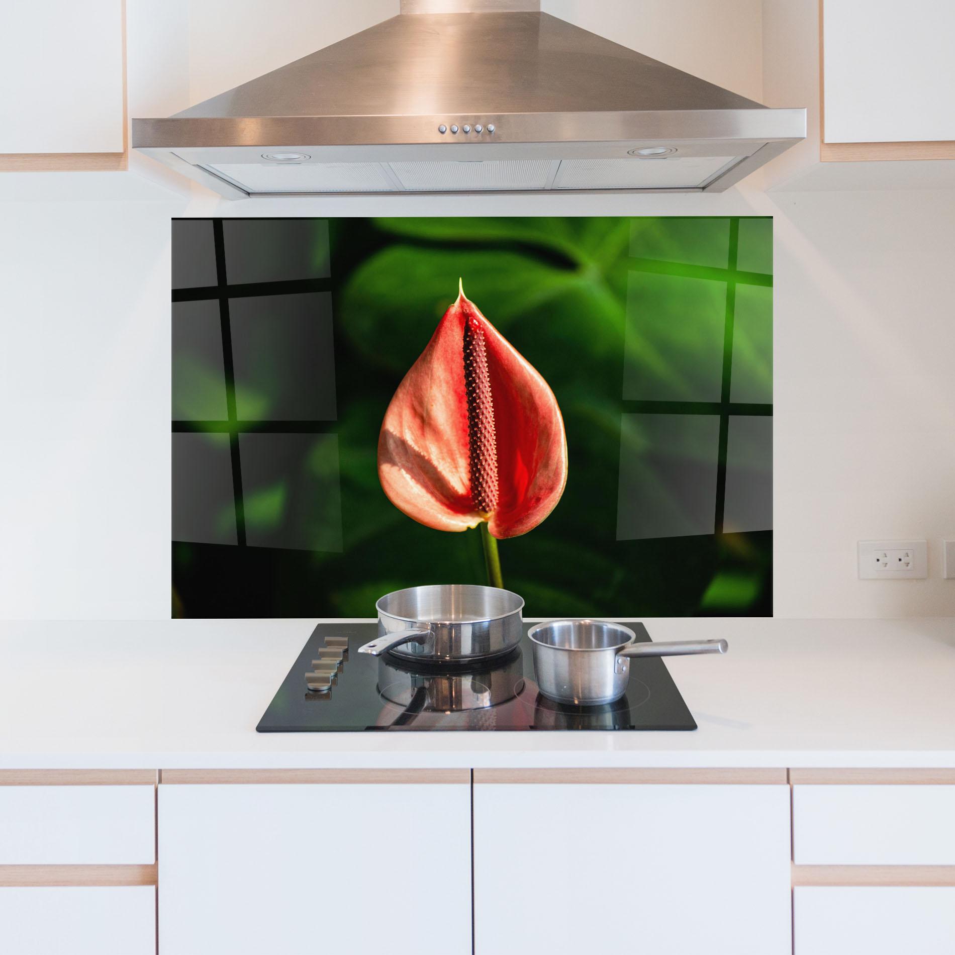 Стъклен панел за кухня Plant Exotic Red mockup 5