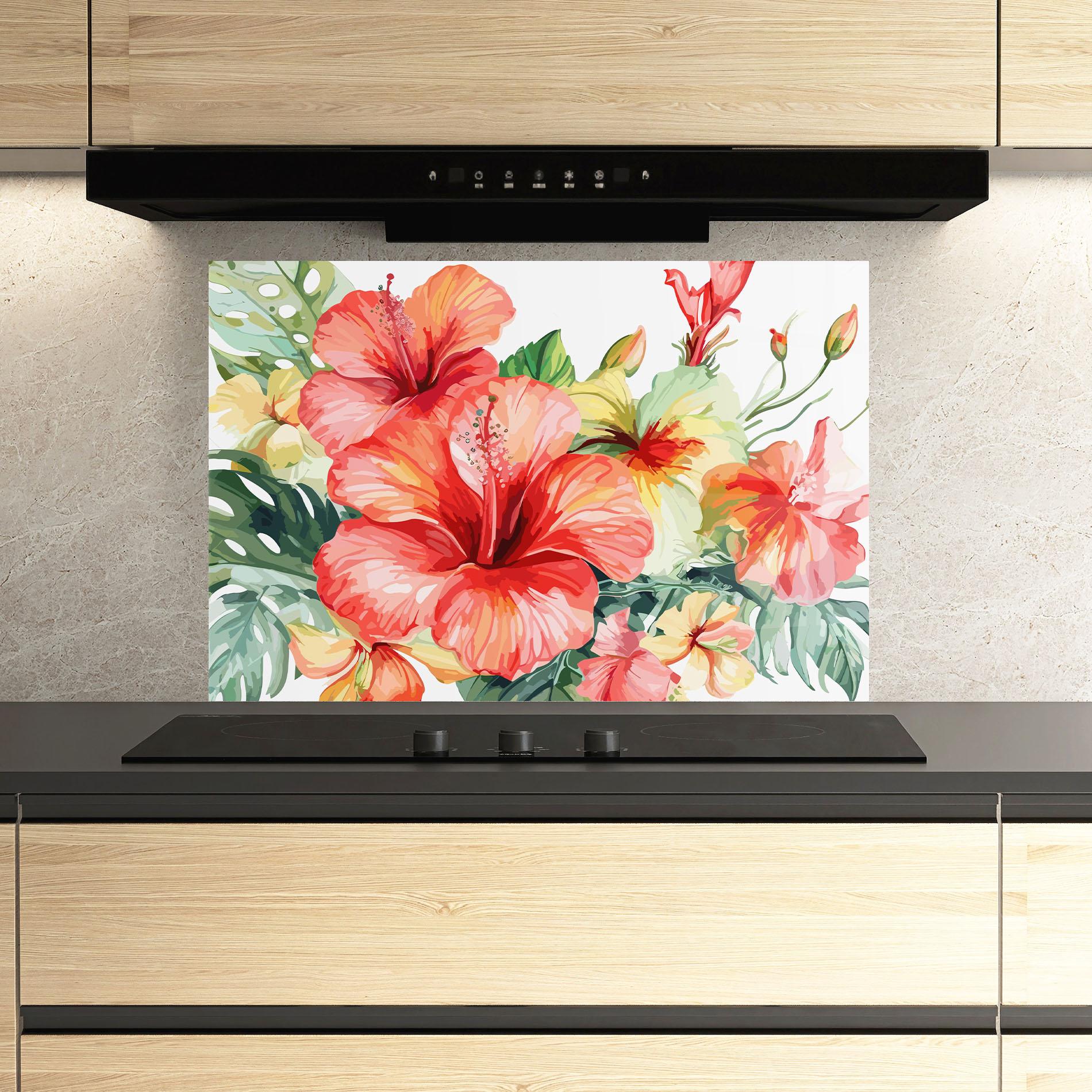 Стъклен панел за кухня Exotic Red Flower mockup 3