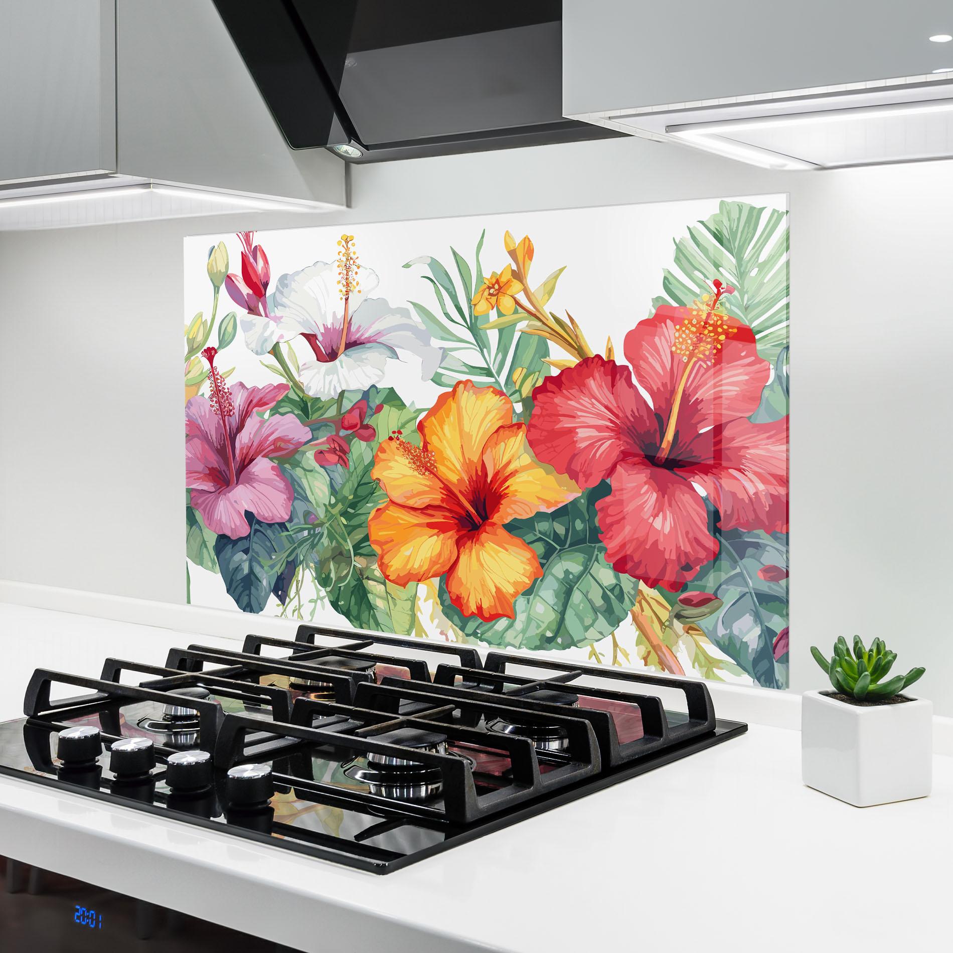 Стъклен панел за кухня Exotic Flowers mockup 6
