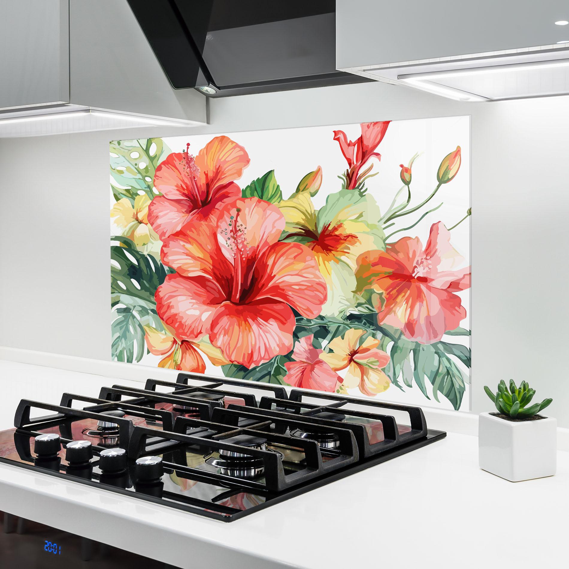 Стъклен панел за кухня Exotic Red Flower mockup 6