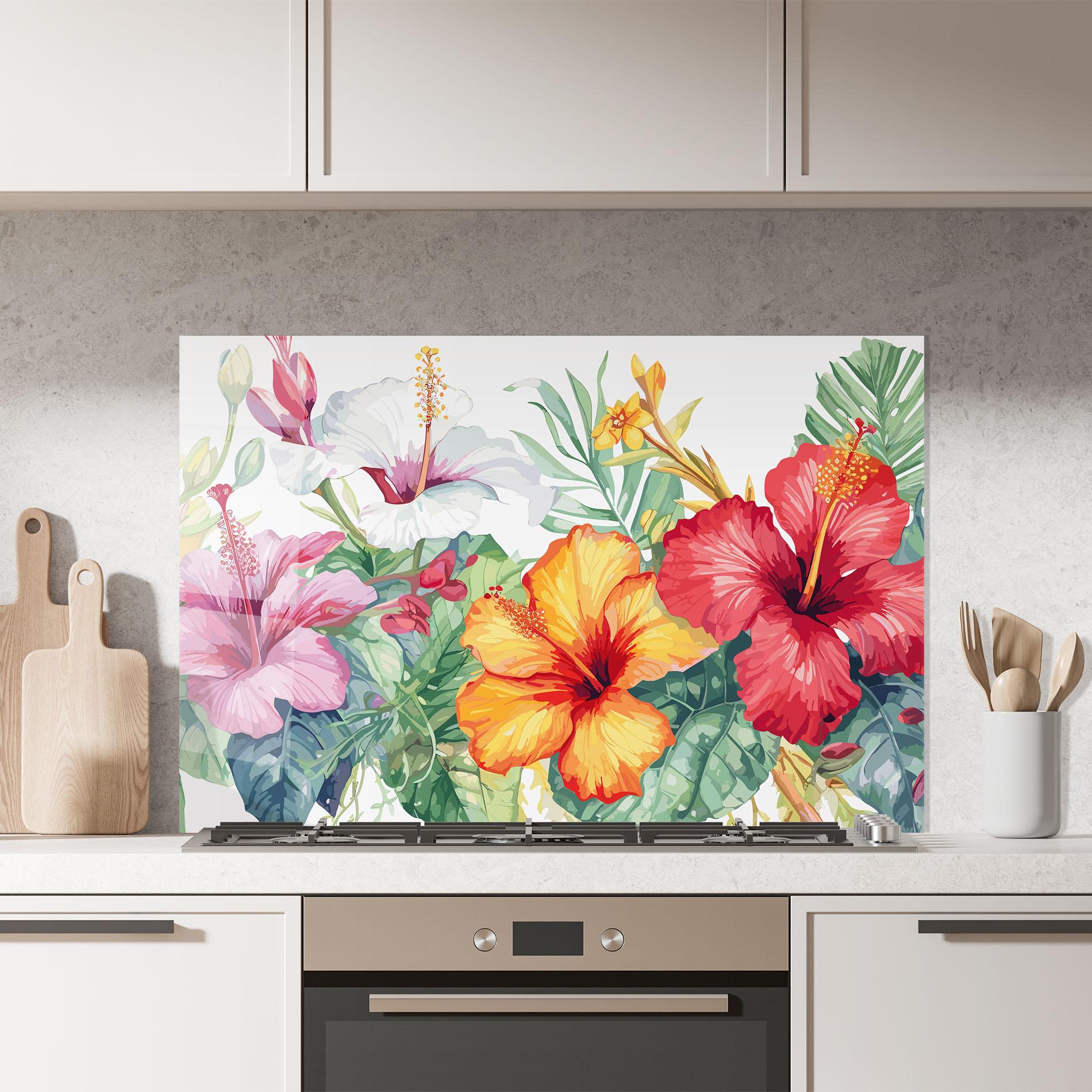 Стъклен панел за кухня Exotic Flowers mockup 7