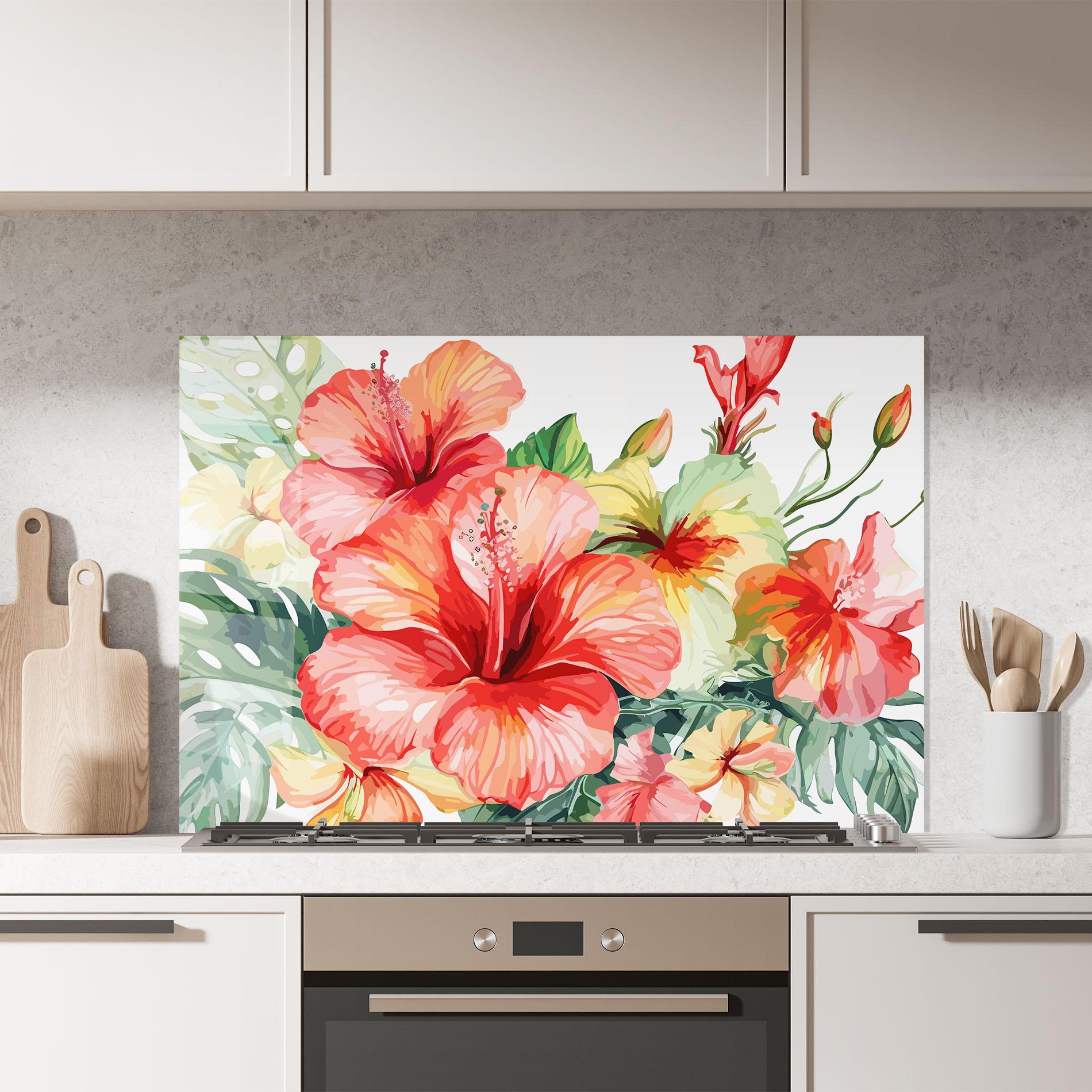 Стъклен панел за кухня Exotic Red Flower mockup 7