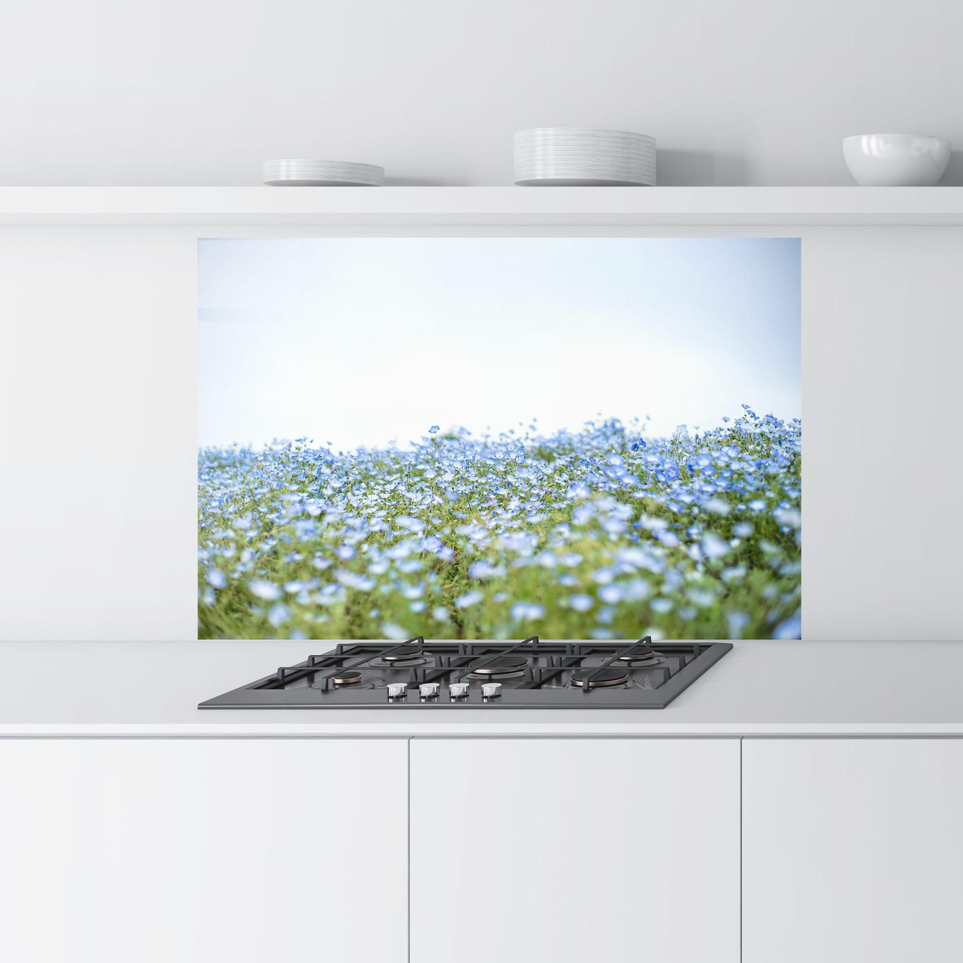 Стъклен панел за кухня Blue Wild Flowers mockup 9