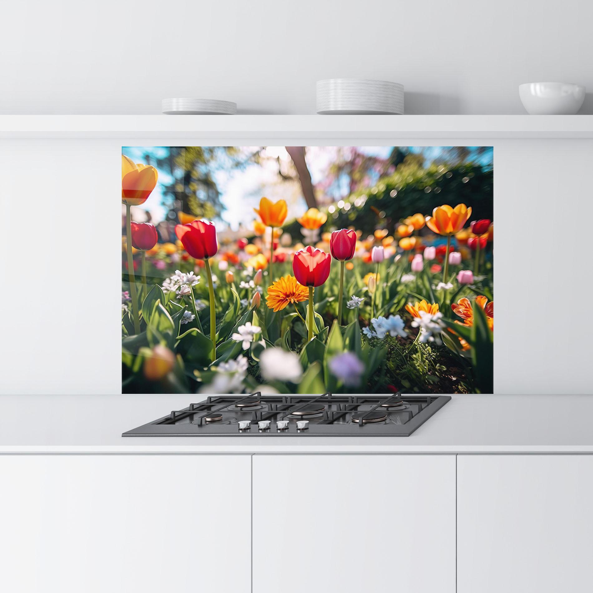 Стъклен панел за кухня Garden Tulips Mix mockup 9