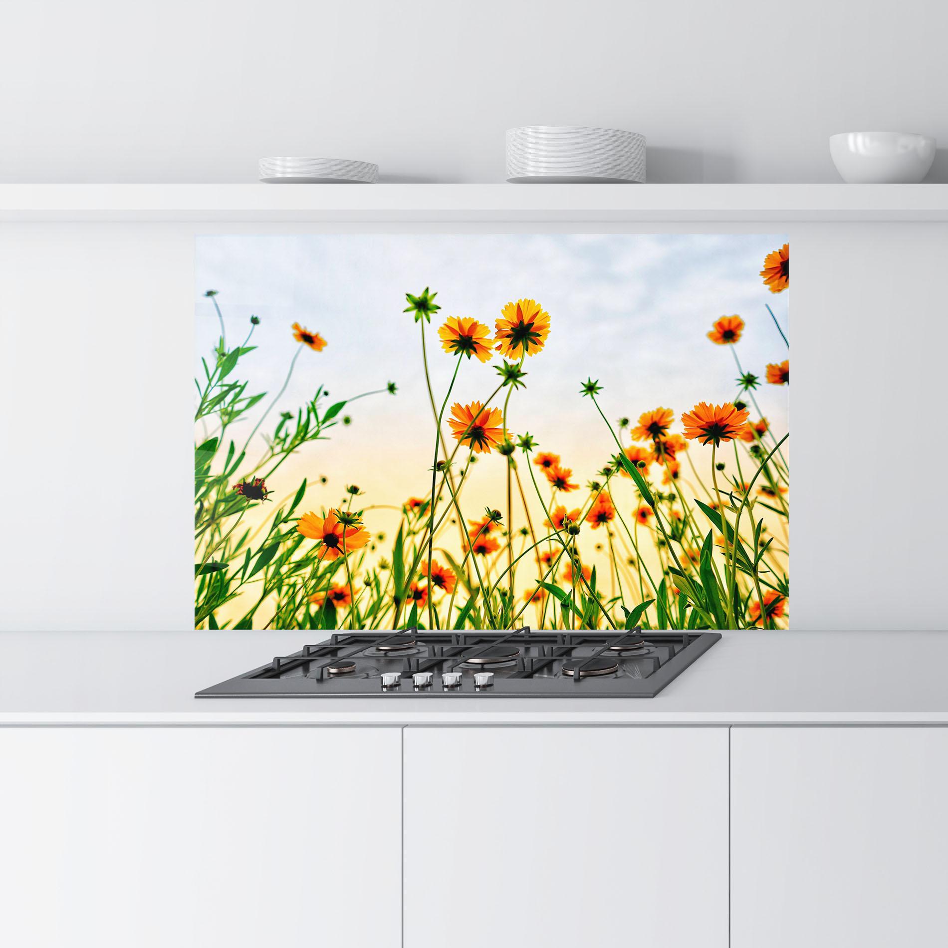 Стъклен панел за кухня Orange Wild Flowers mockup 9