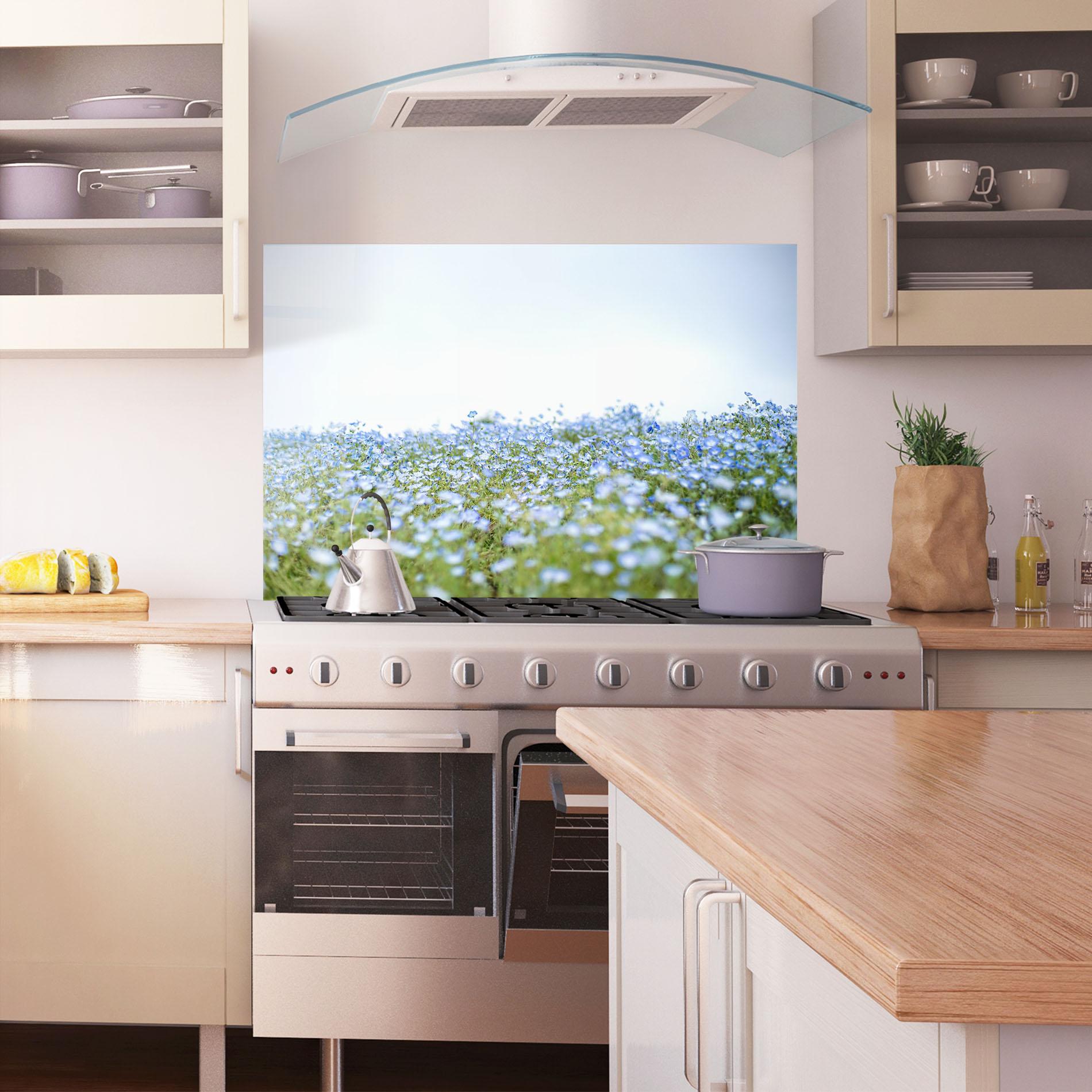 Стъклен панел за кухня Blue Wild Flowers mockup 1