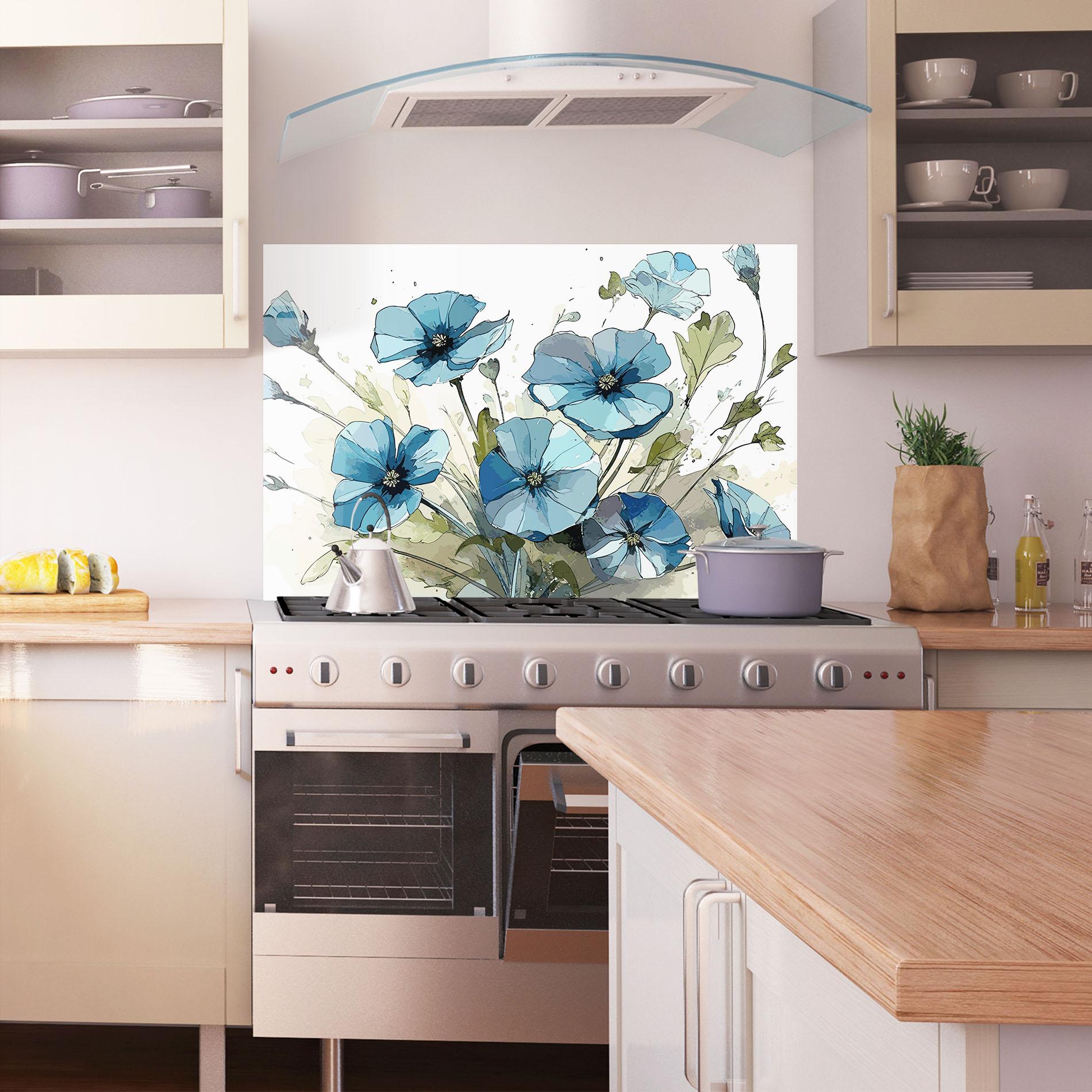 Стъклен панел за кухня Blue Wild Plant mockup 1