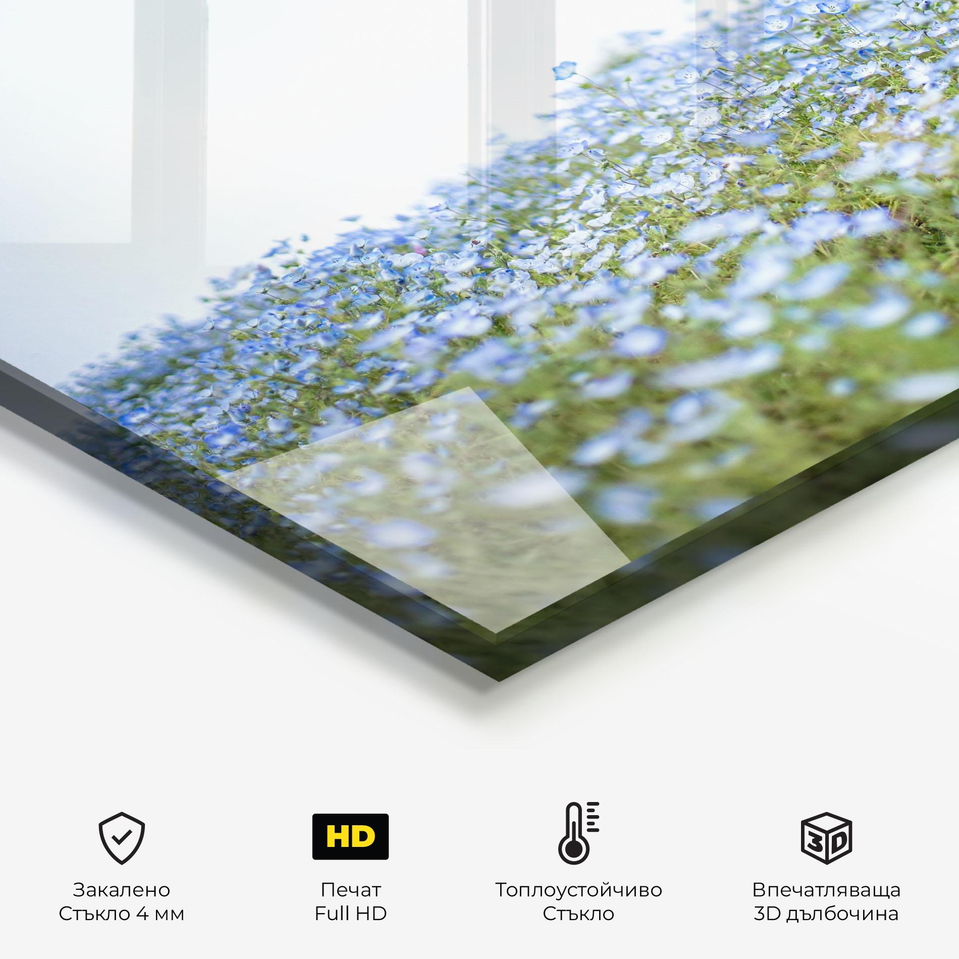 Стъклен панел за кухня Blue Wild Flowers mockup 2