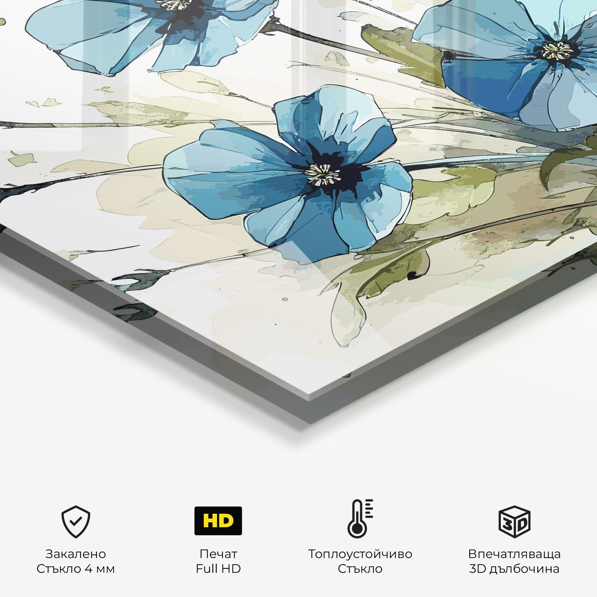 Стъклен панел за кухня Blue Wild Plant mockup 2