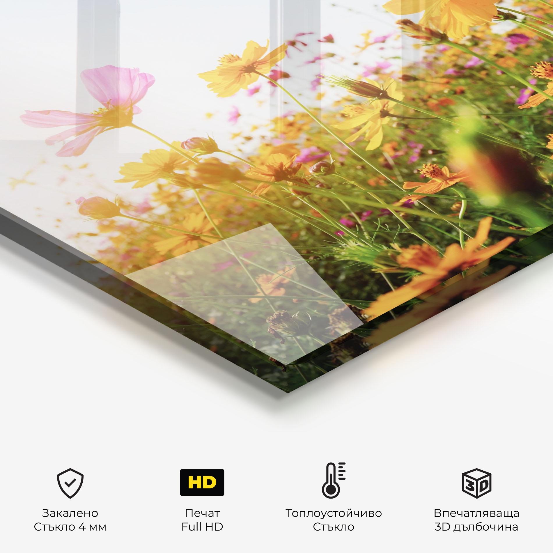 Стъклен панел за кухня Cosmos Field Sunset mockup 2