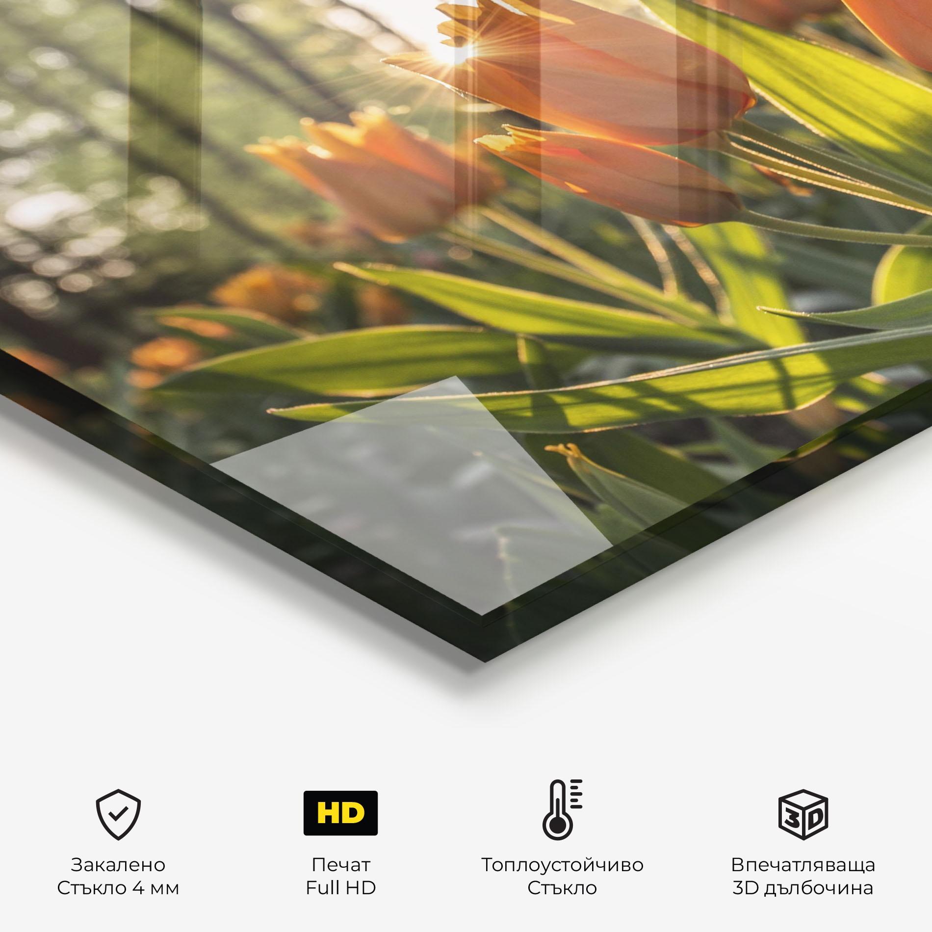 Стъклен панел за кухня Forest Tulips mockup 2