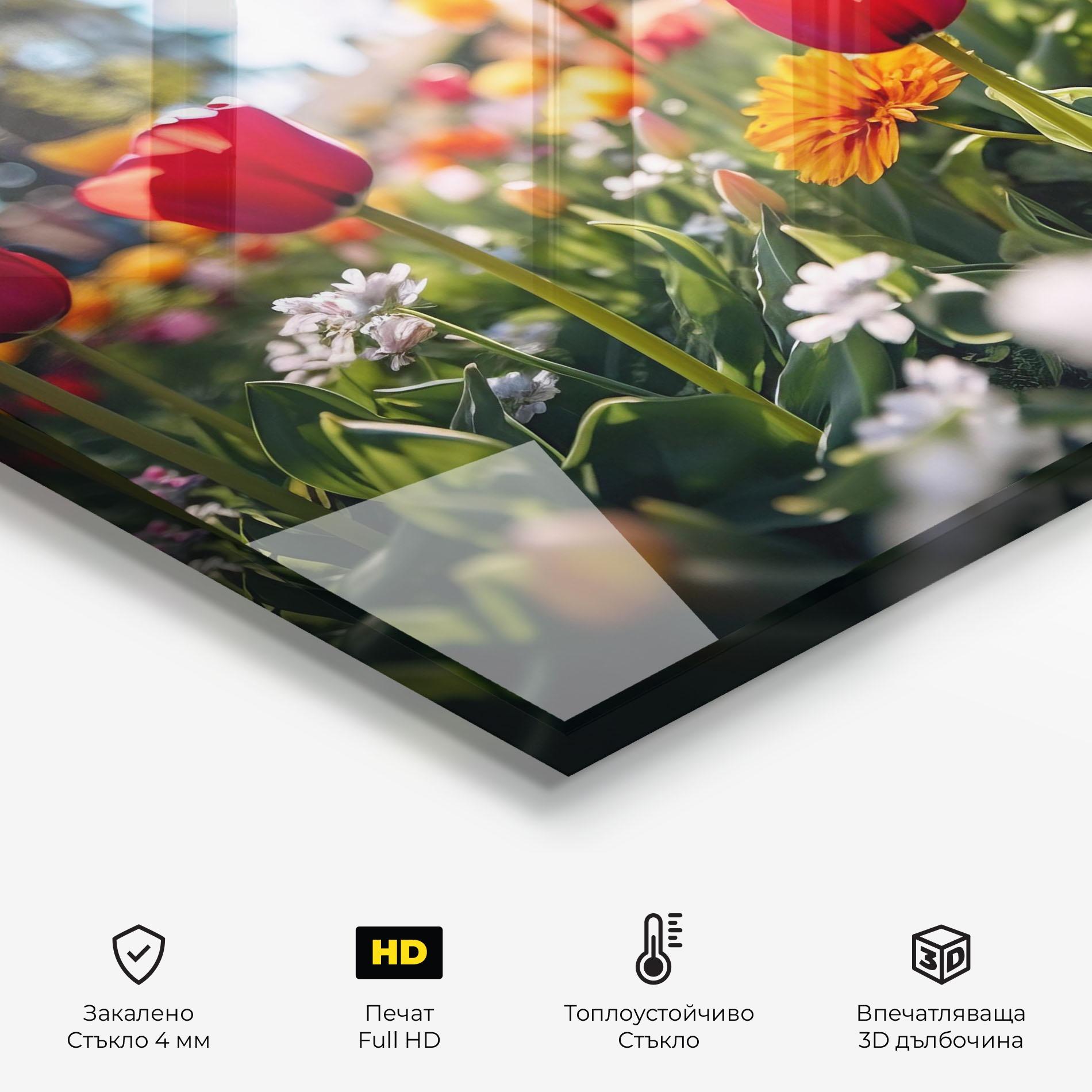 Стъклен панел за кухня Garden Tulips Mix mockup 2