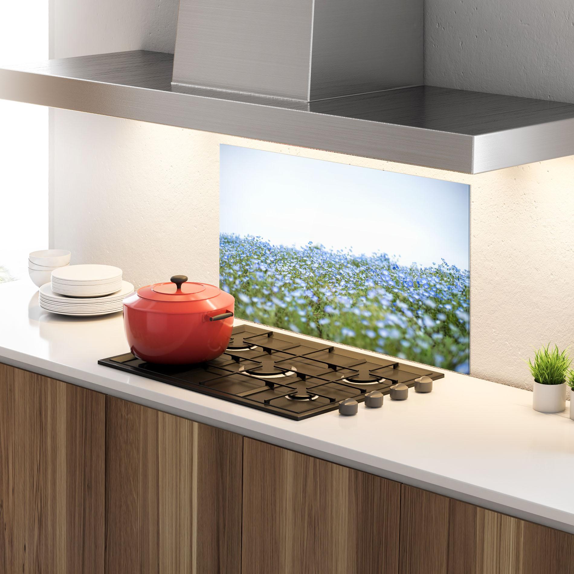 Стъклен панел за кухня Blue Wild Flowers mockup 4