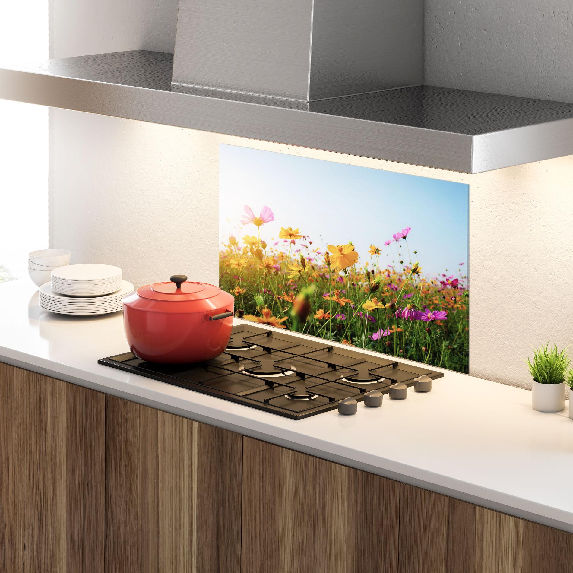 Стъклен панел за кухня Cosmos Field Sunset mockup 4