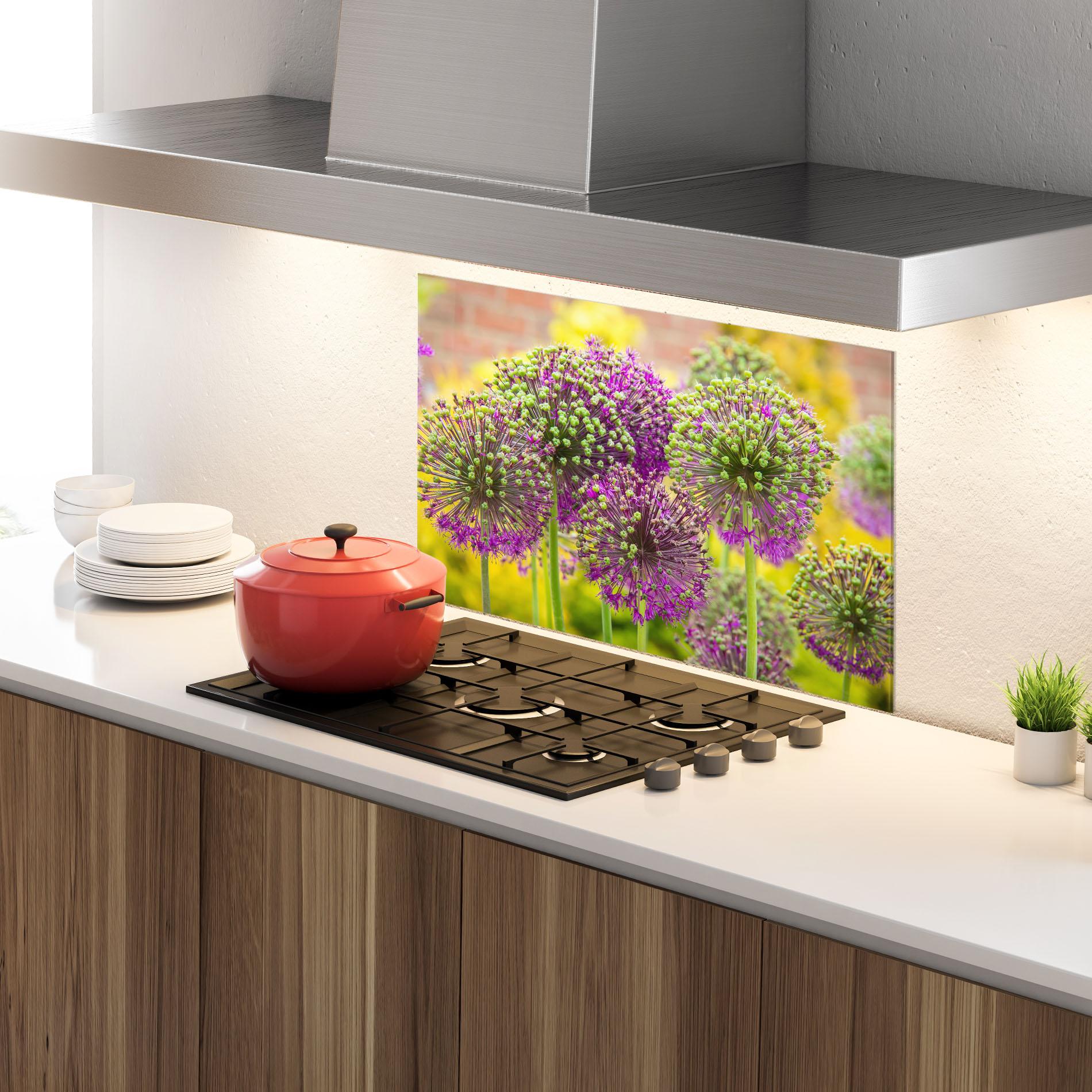 Стъклен панел за кухня Green Purple Garden mockup 4