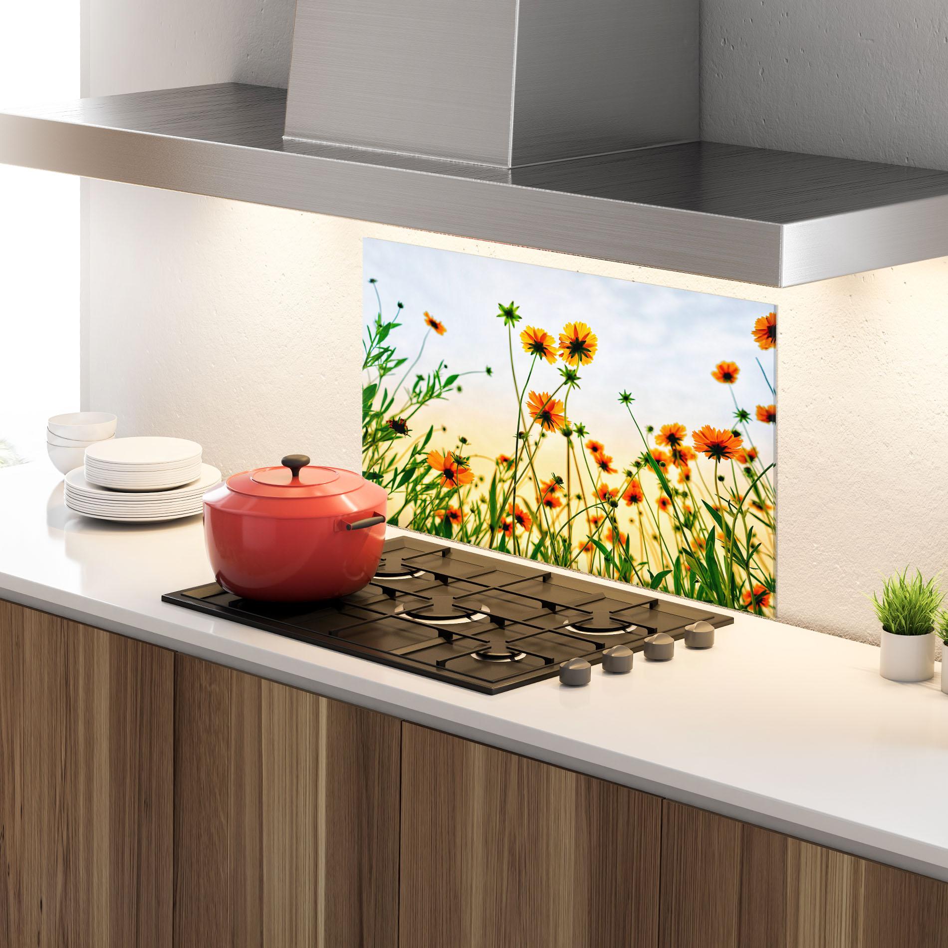 Стъклен панел за кухня Orange Wild Flowers mockup 4