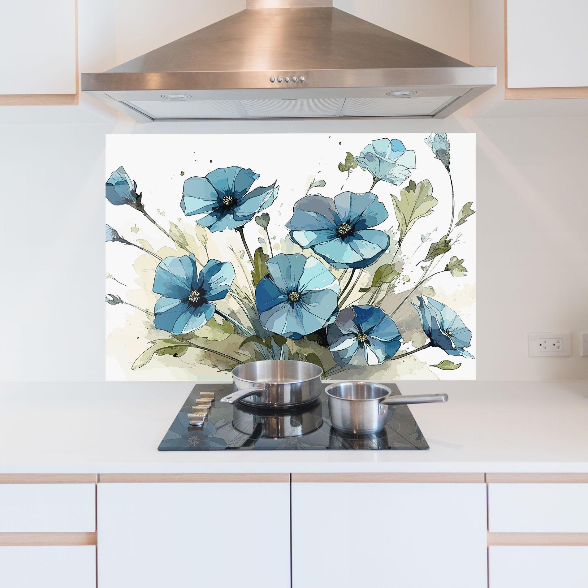 Стъклен панел за кухня Blue Wild Plant mockup 5