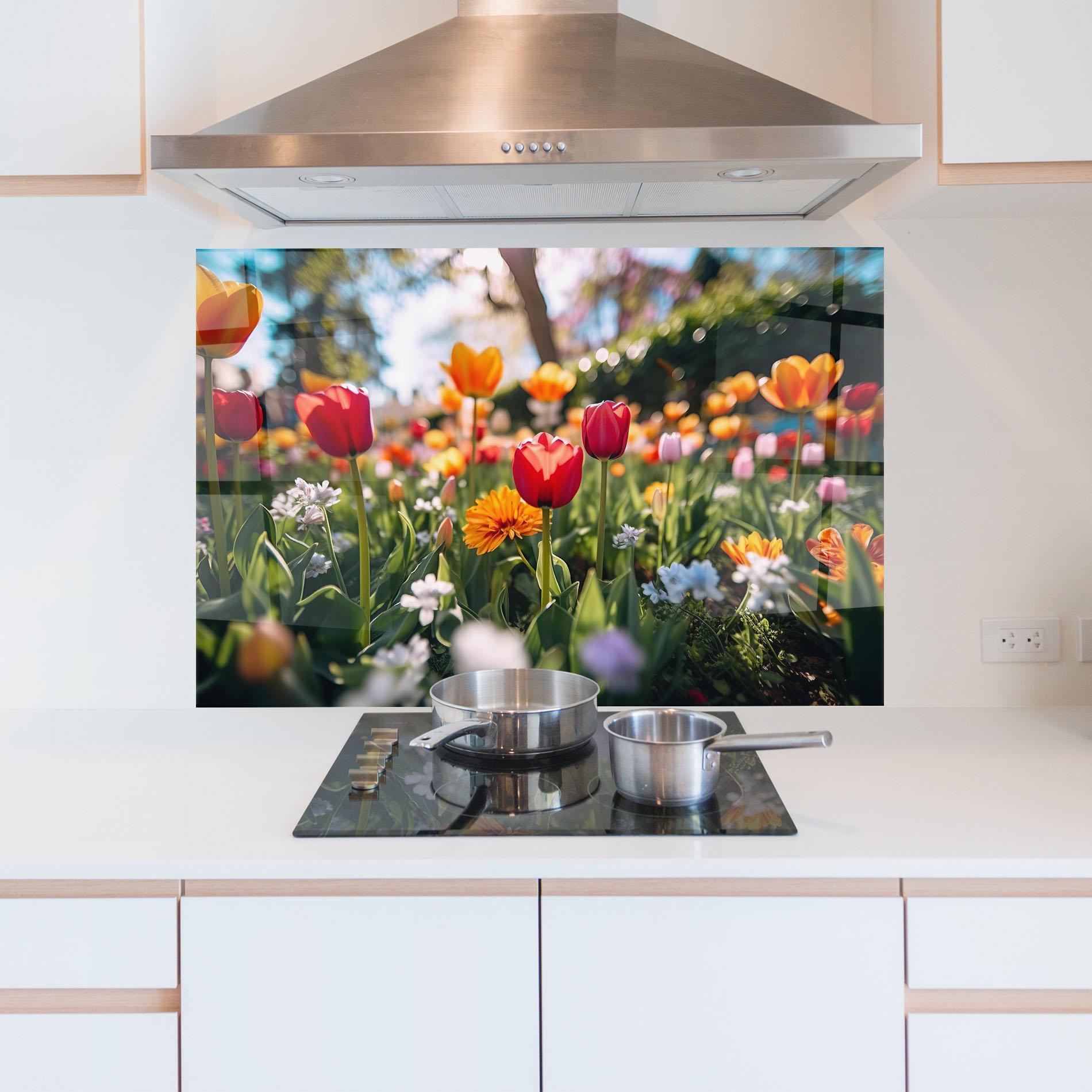 Стъклен панел за кухня Garden Tulips Mix mockup 5