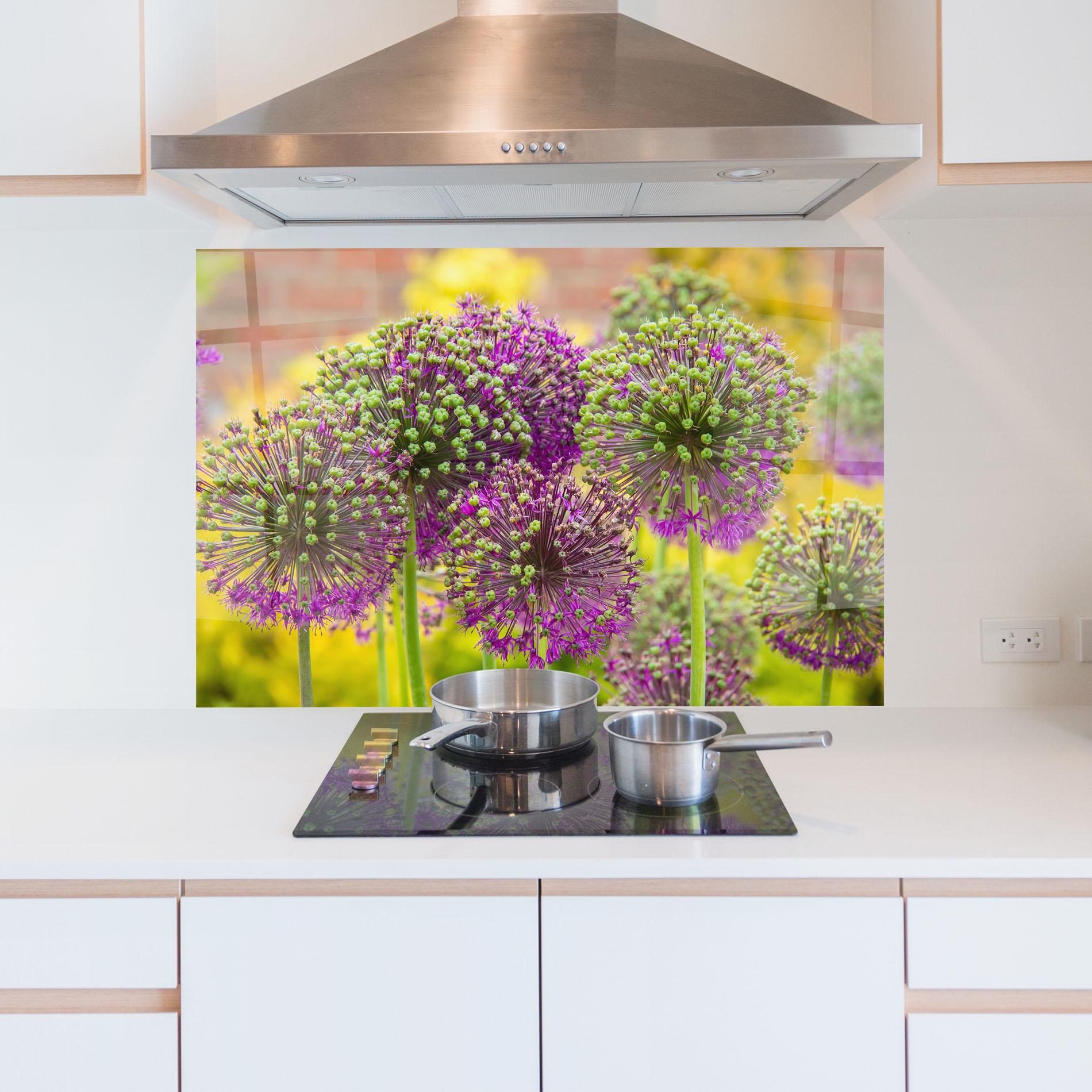 Стъклен панел за кухня Green Purple Garden mockup 5