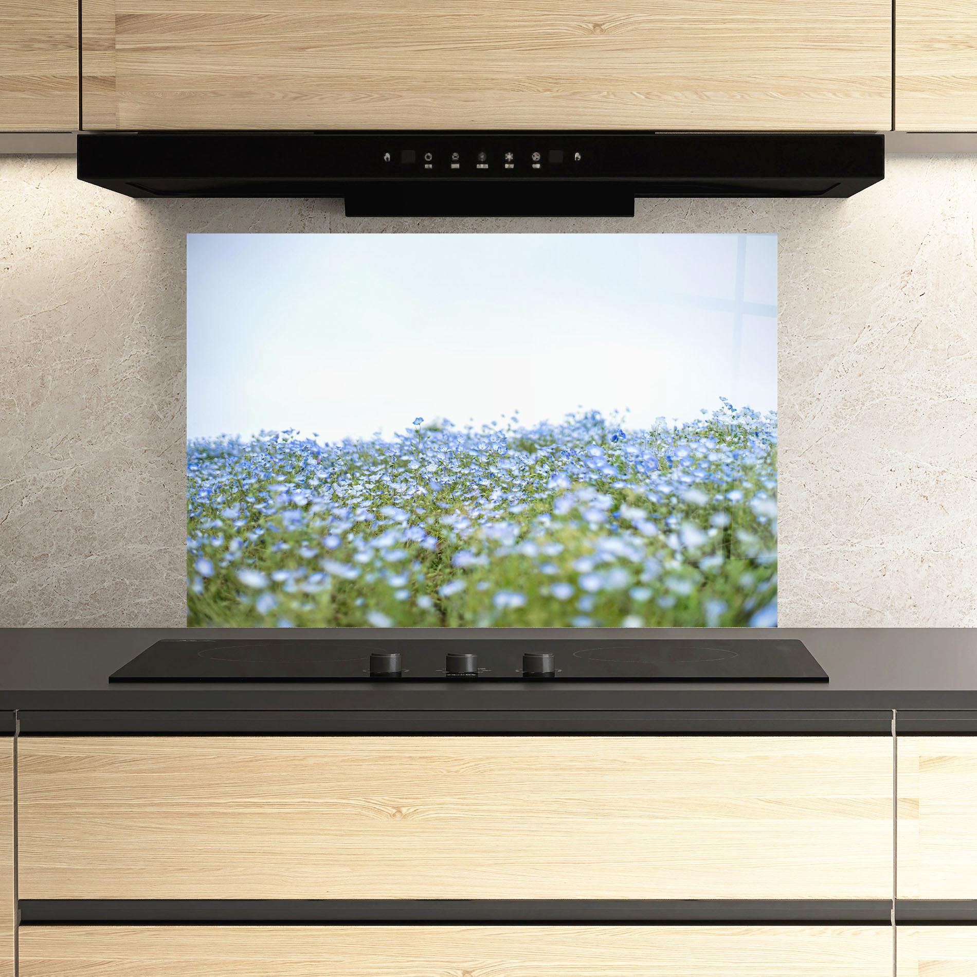 Стъклен панел за кухня Blue Wild Flowers mockup 3