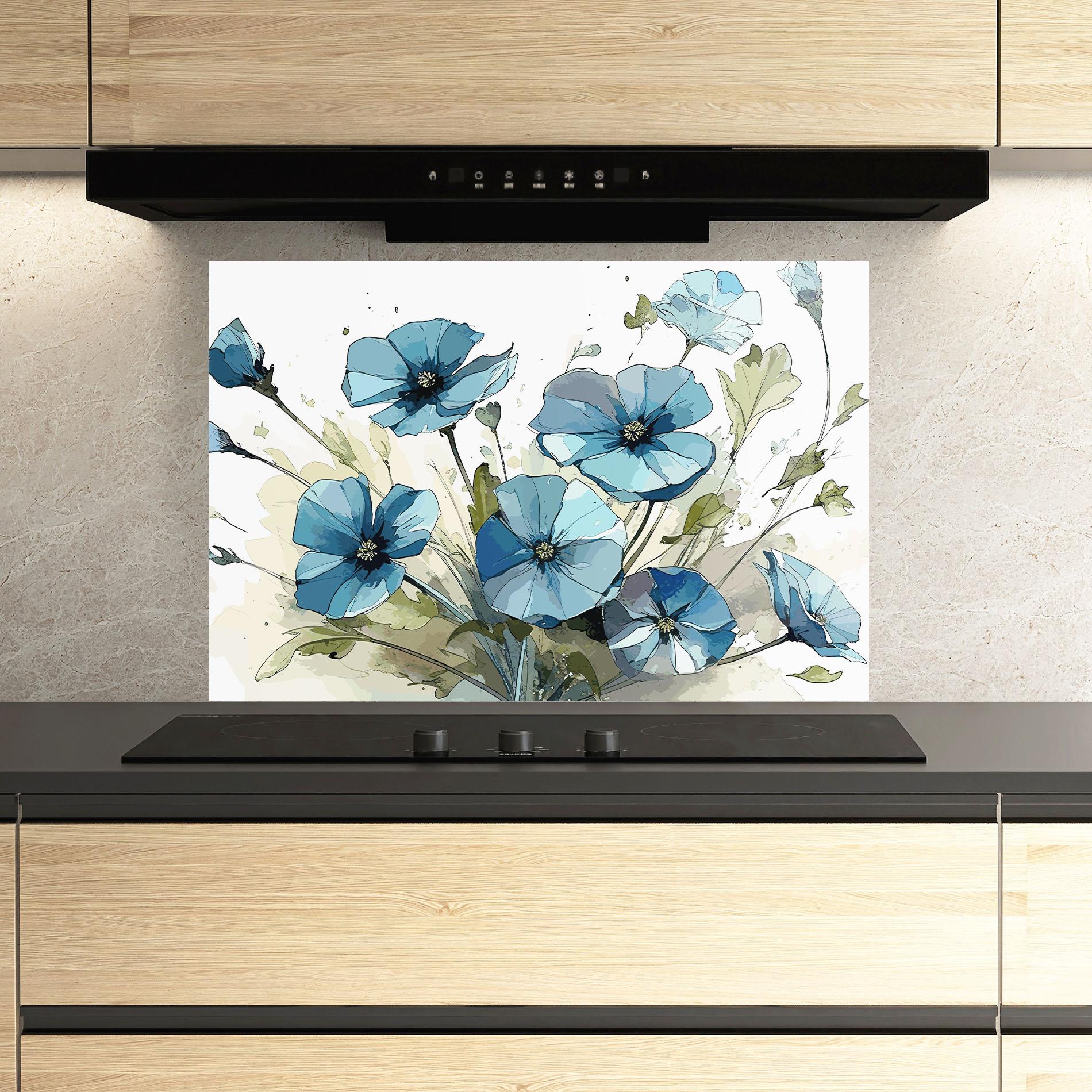 Стъклен панел за кухня Blue Wild Plant mockup 3