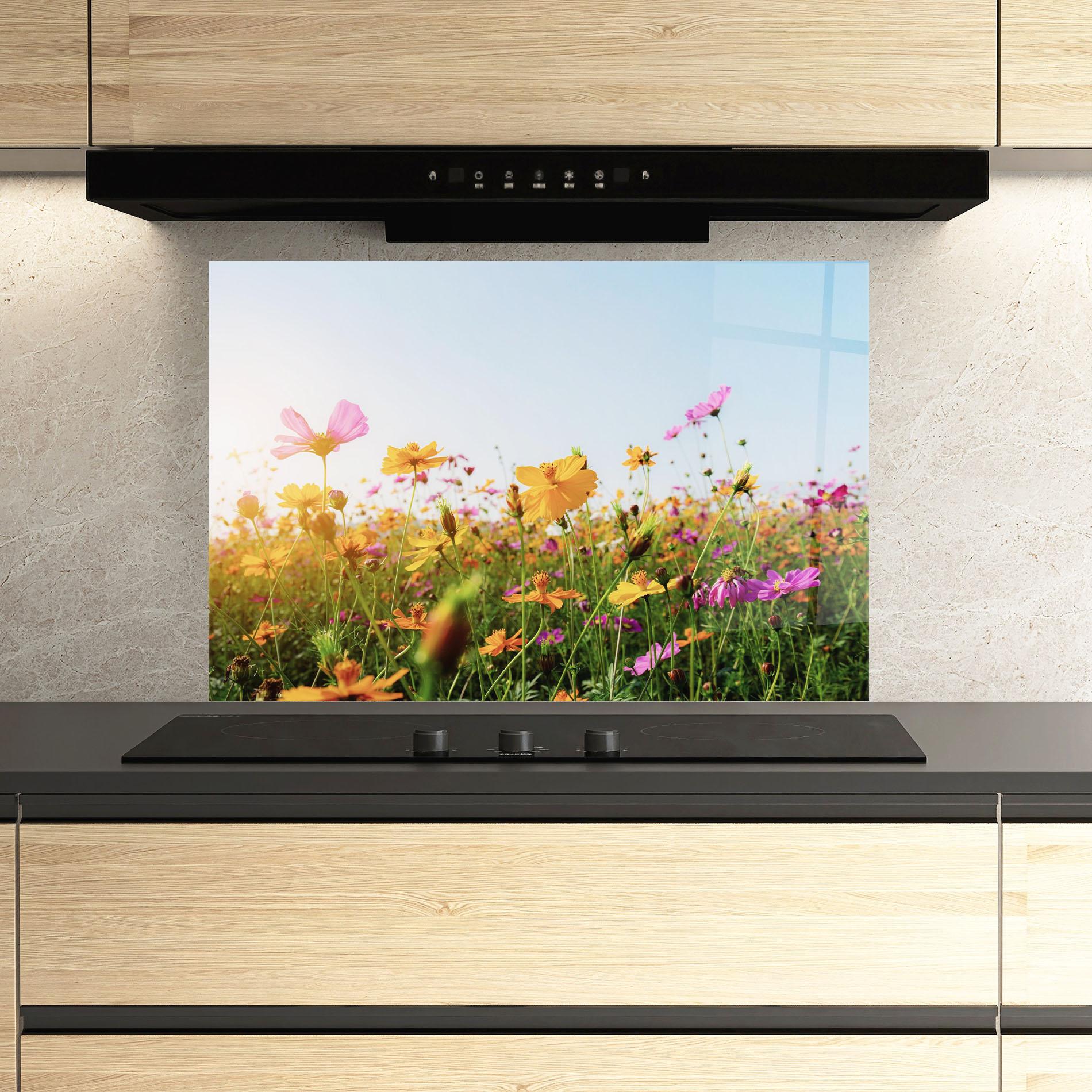 Стъклен панел за кухня Cosmos Field Sunset mockup 3