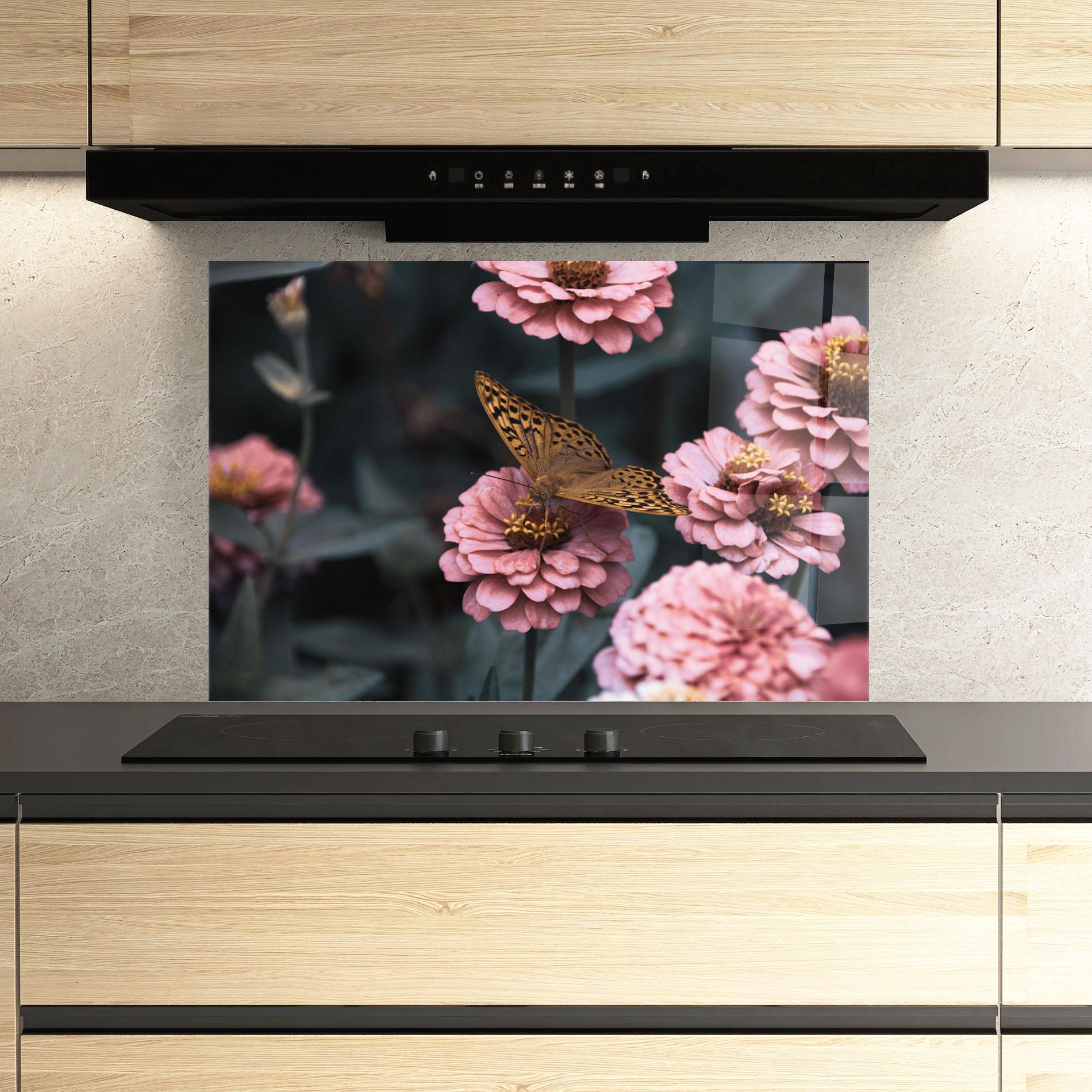 Стъклен панел за кухня Flower Butterfly mockup 3