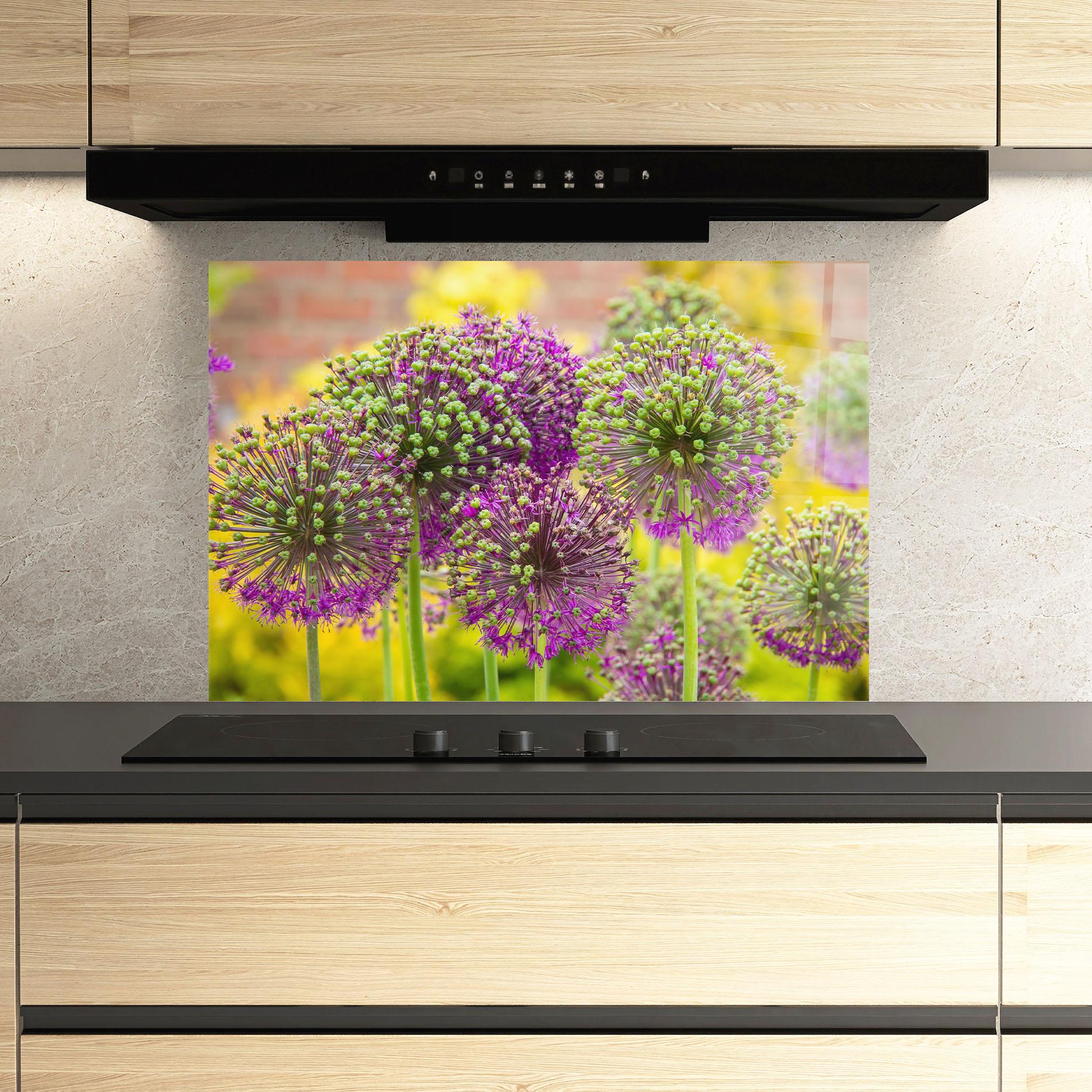 Стъклен панел за кухня Green Purple Garden mockup 3